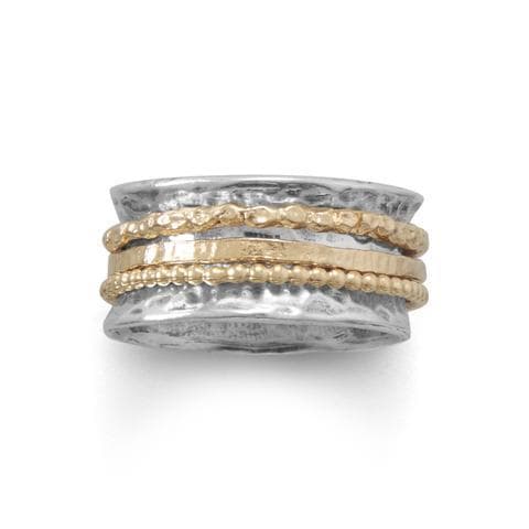 Sterling Silver & 14K-Gold Plated Spin Ring, Size 10