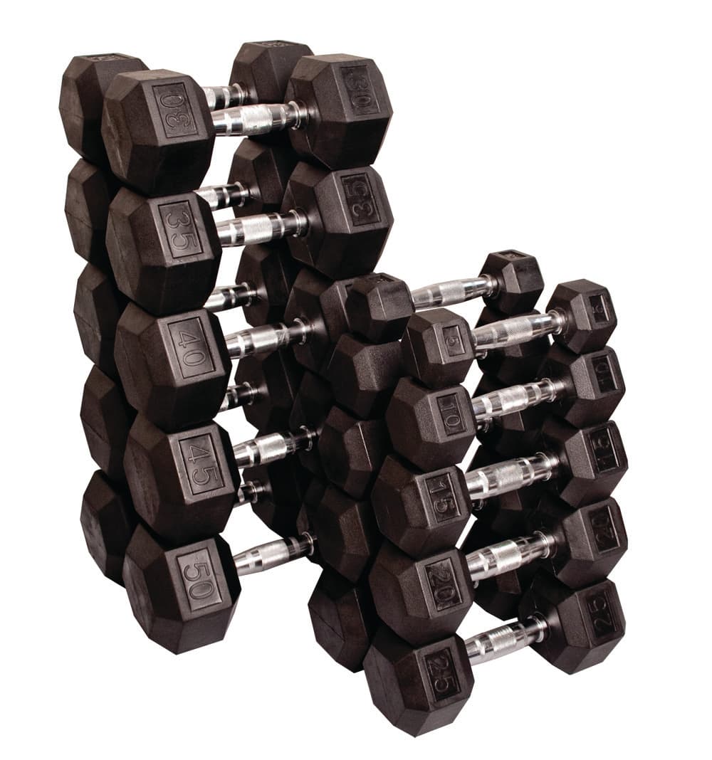 Rubber Dumbbell Set, 5-50 lb