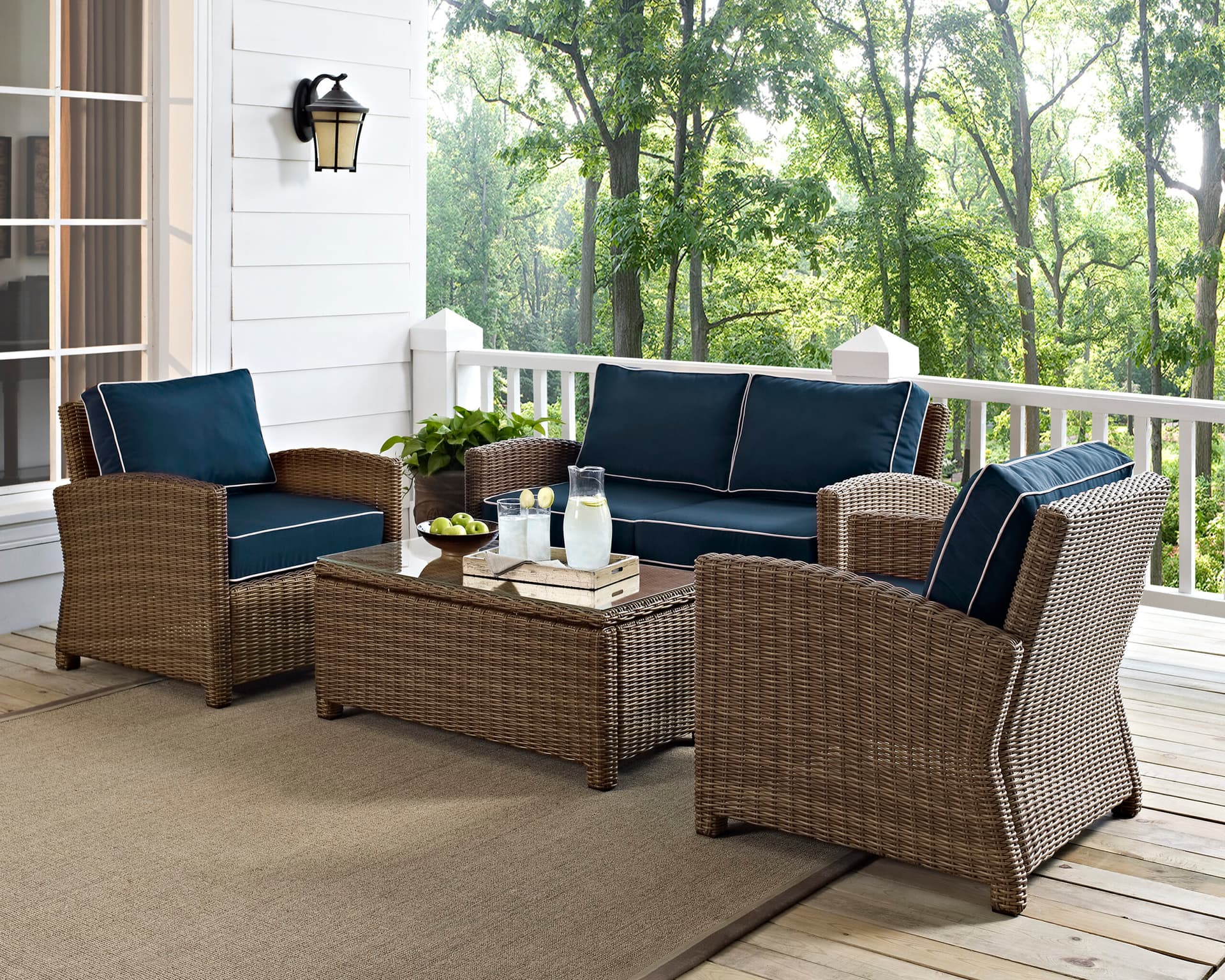 Bradenton 4Pc Wicker Outdoor Loveseat Patio Furniture Set