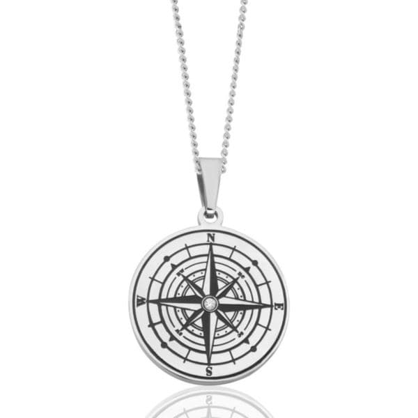 Joyful Sentiments Nautical Compass CZ Pendant Necklace