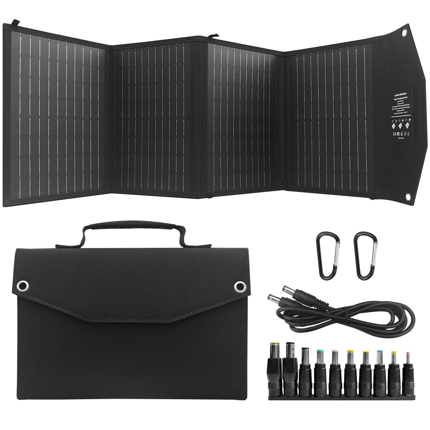 Foldable Portable Solar Charging Panel Charges Power Stations and Personal Electronics, 3 Outputs Type-C/USB QC3.0/DC for Multi Devices, High Conversion Efficiency