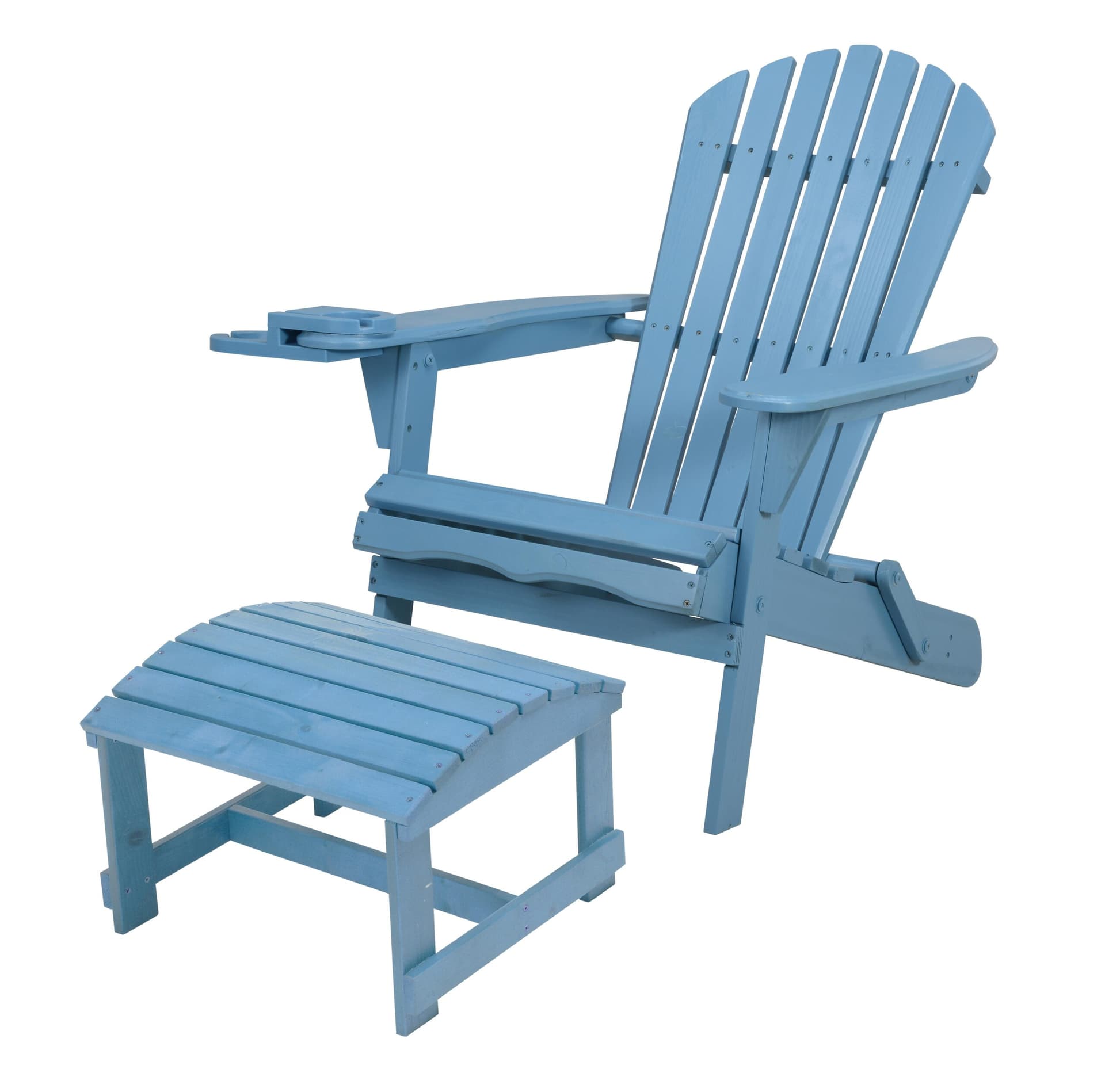 Blizzard - Foldable Adirondack Chair w/Cup Holder & Ottoman - Sky Blue