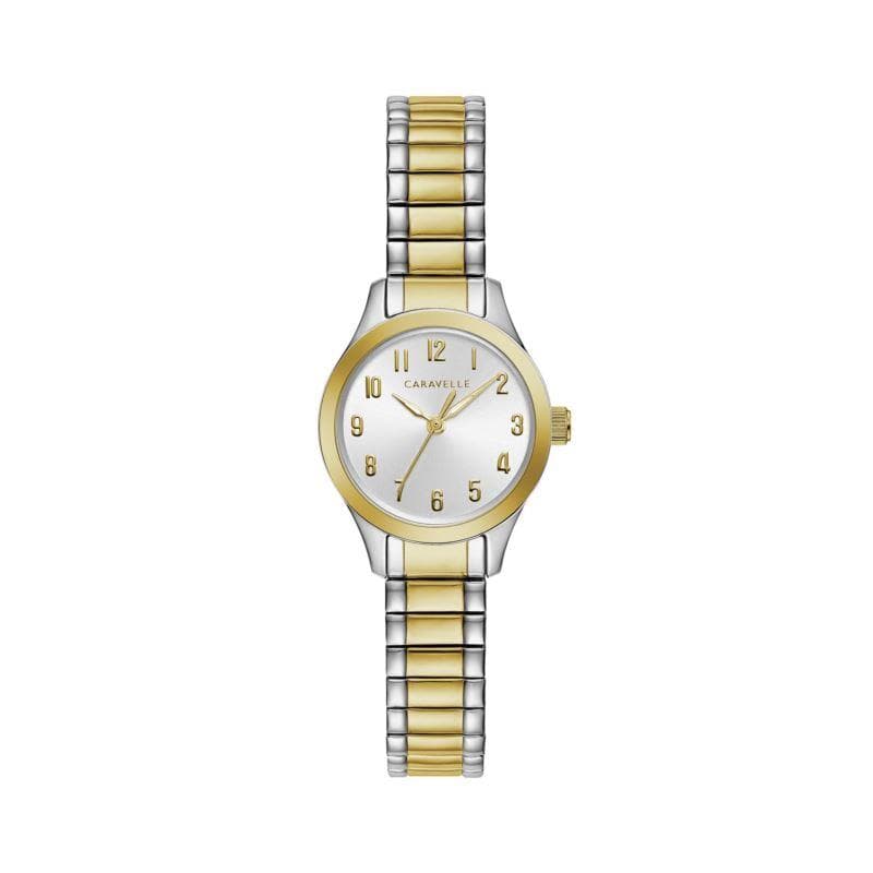 Ladies Two-Tone Stainless Steel Expansion Bracelet Watch with Arabic Numerals
