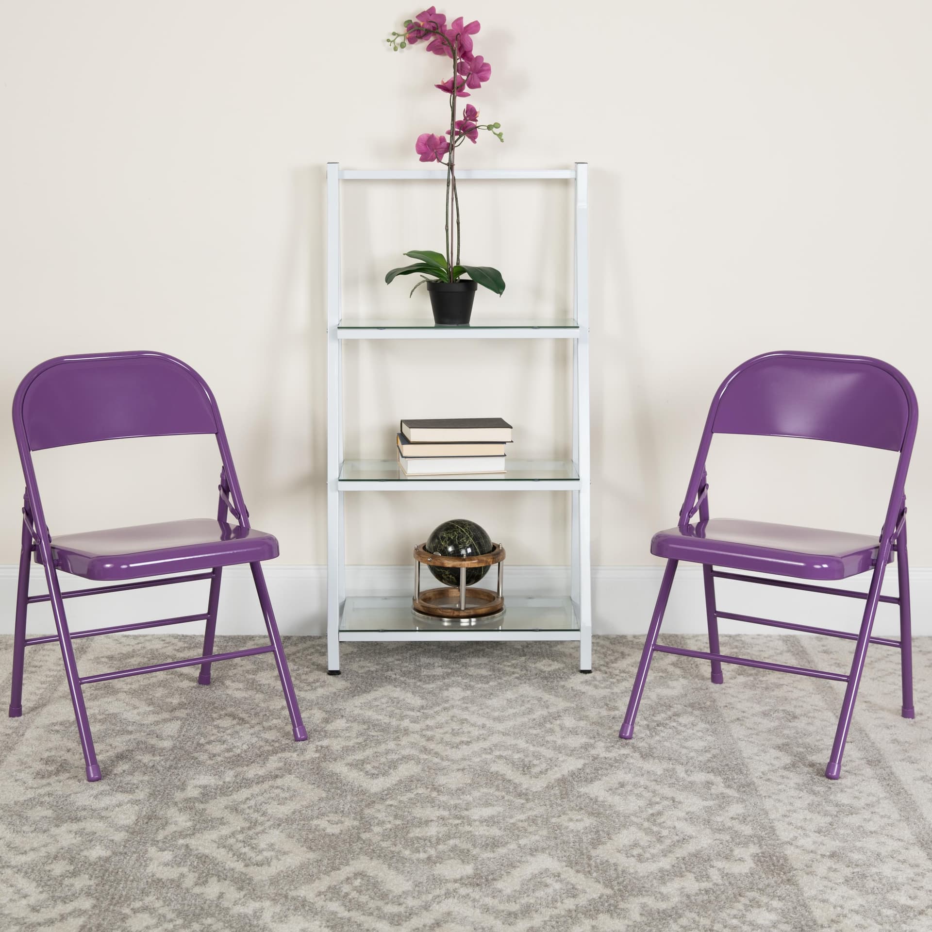 2 Pack Impulsive Purple Triple Braced Metal Folding Chair