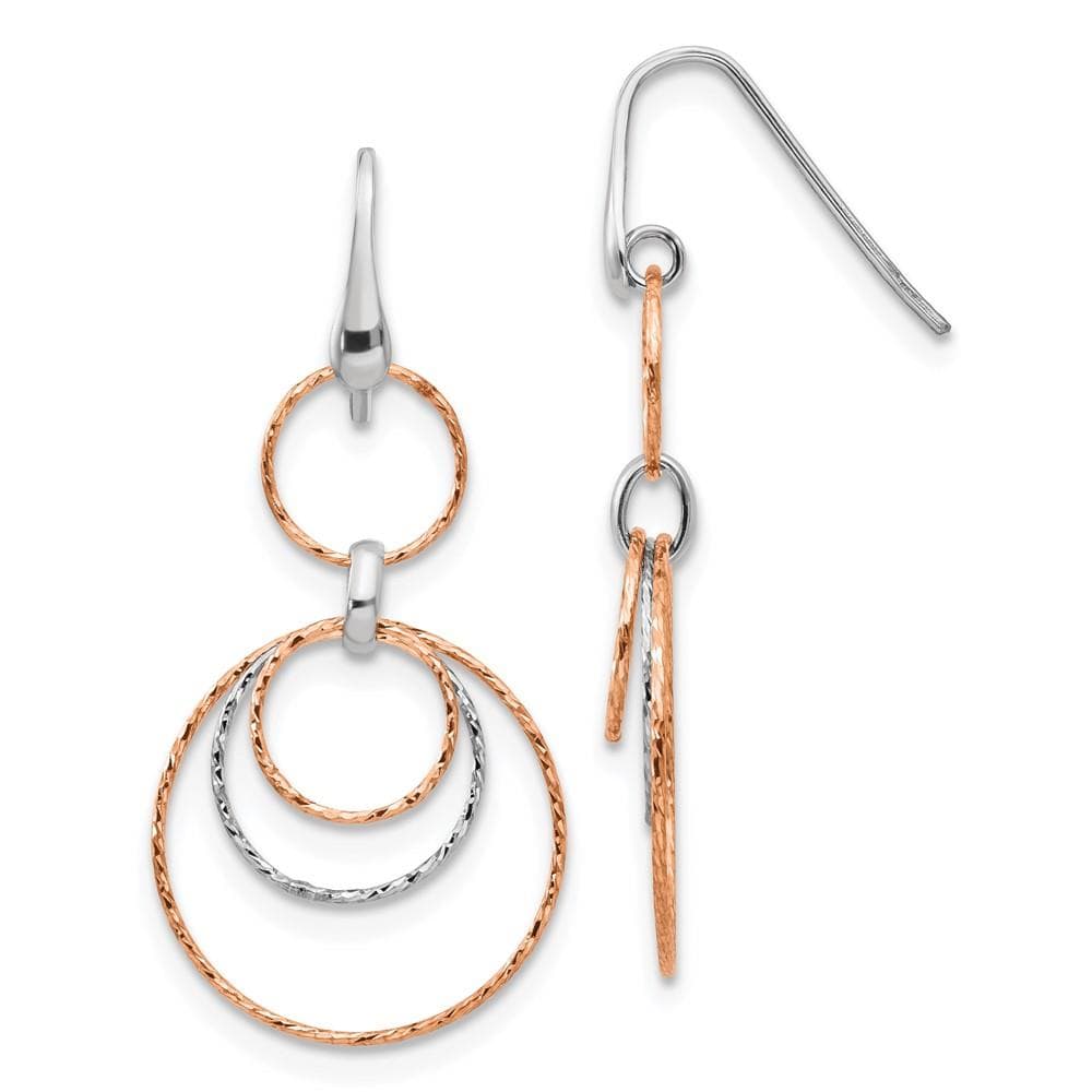 Sterling Silver Rose-Gold-plated Diamond Cut Dangle Earrings