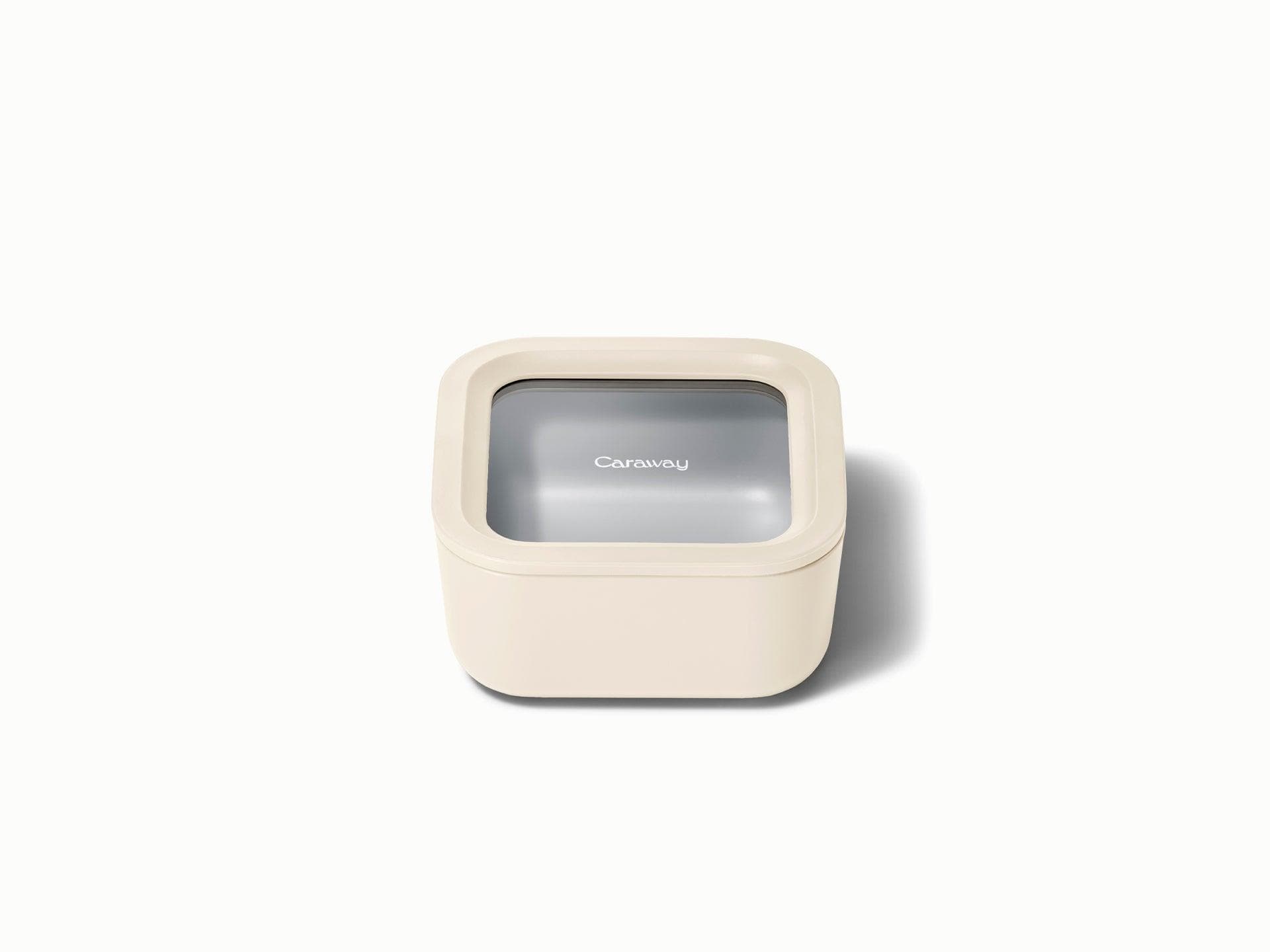 4.4 Cup Glass Food Container Square Shape w/ Lid Cream