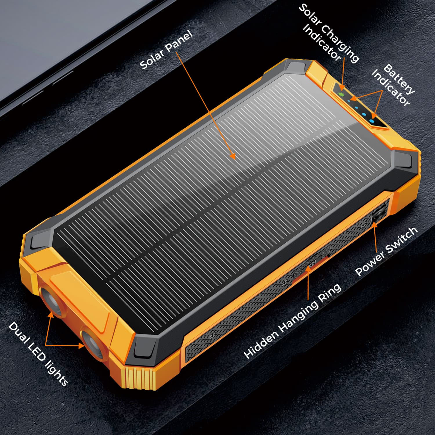 Portable Power Bank w/ Wireless Charging, Built-in 4 Cables, Solar Panel, 20000mAh Battery, IP65 Waterproof, Dustproof, Dual LED Flashlight, Great for iPhone, Samsung, Smart Phones
