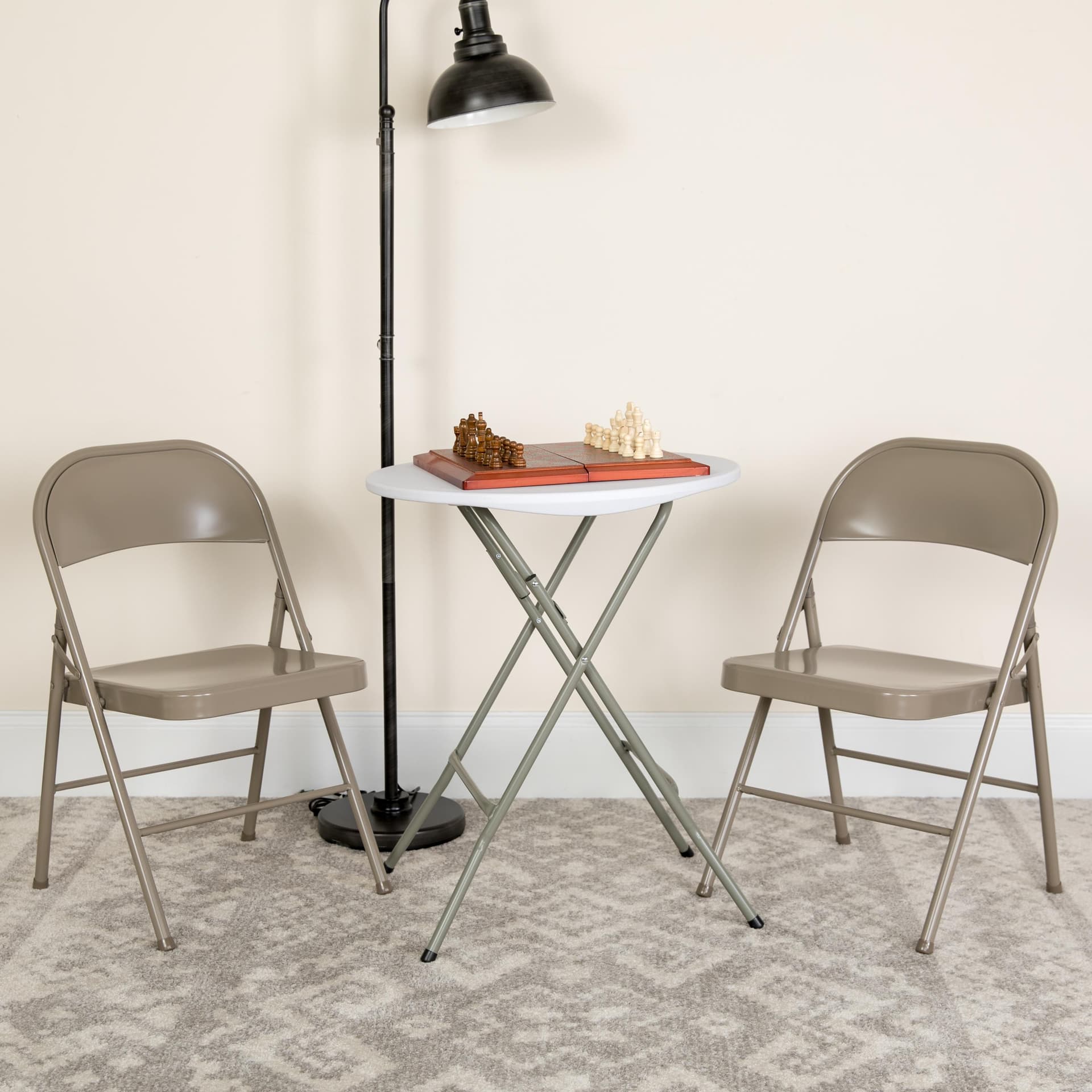2 Pack Double Braced Gray Metal Folding Chair