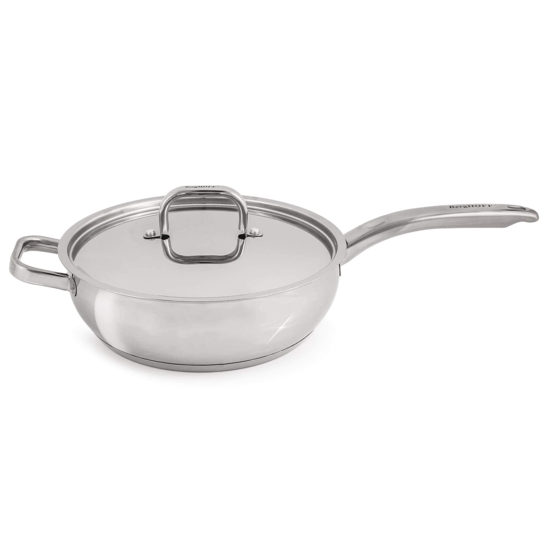Belly Shape 18/10 Stainless Steel 9.5" Deep Skillet with SS Lid, 3.2qt.