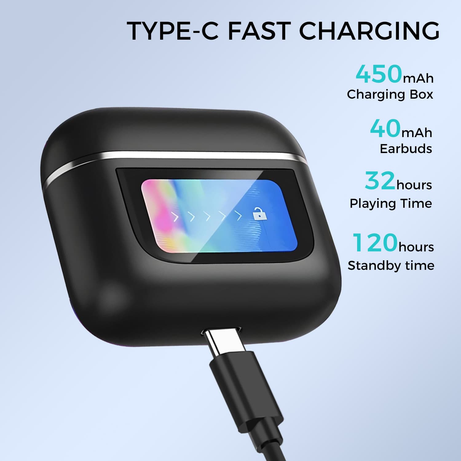 Wireless Bluetooth Earbuds w/LCD Full-color Touch Screen, True Noise Cancelling, 32H Playback, IP4 Waterproof, Lightweight, Wireless Charging Case, and More...