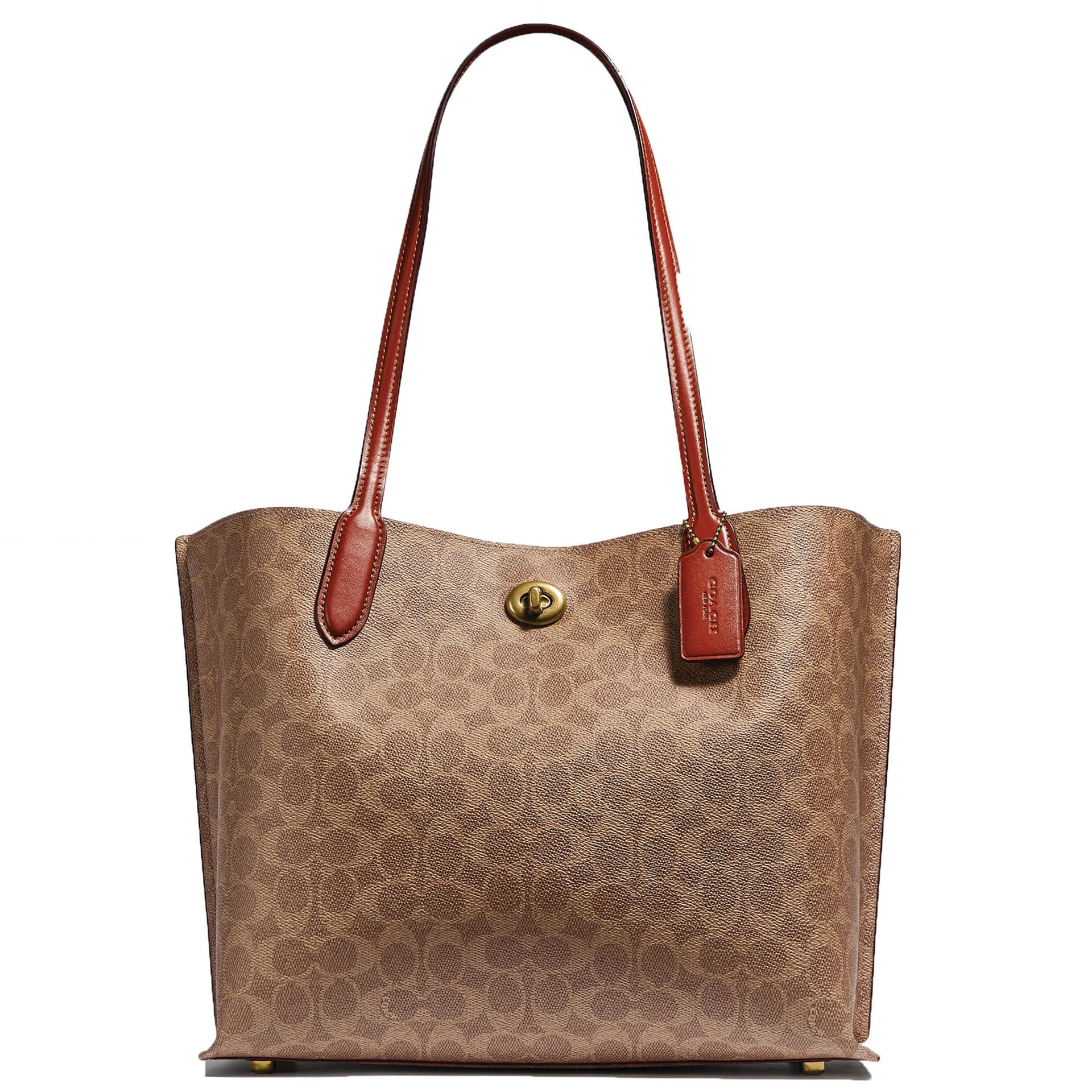 Coated Canvas Signature Willow Tote - Tan Rust/Brass