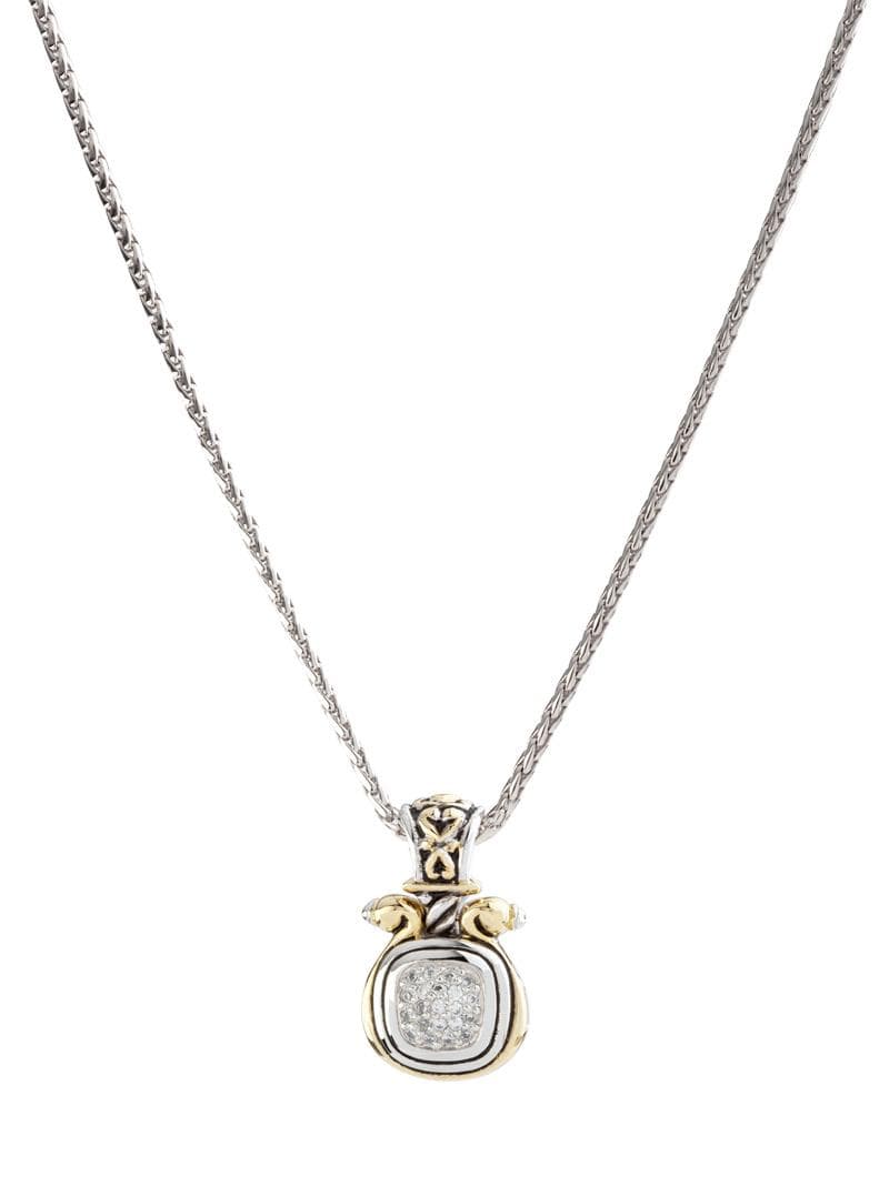 Anvil Pave Large Slider With a Rhodium Chain. Length: 18"Pendant: 1-1/4"L x 5/8"W