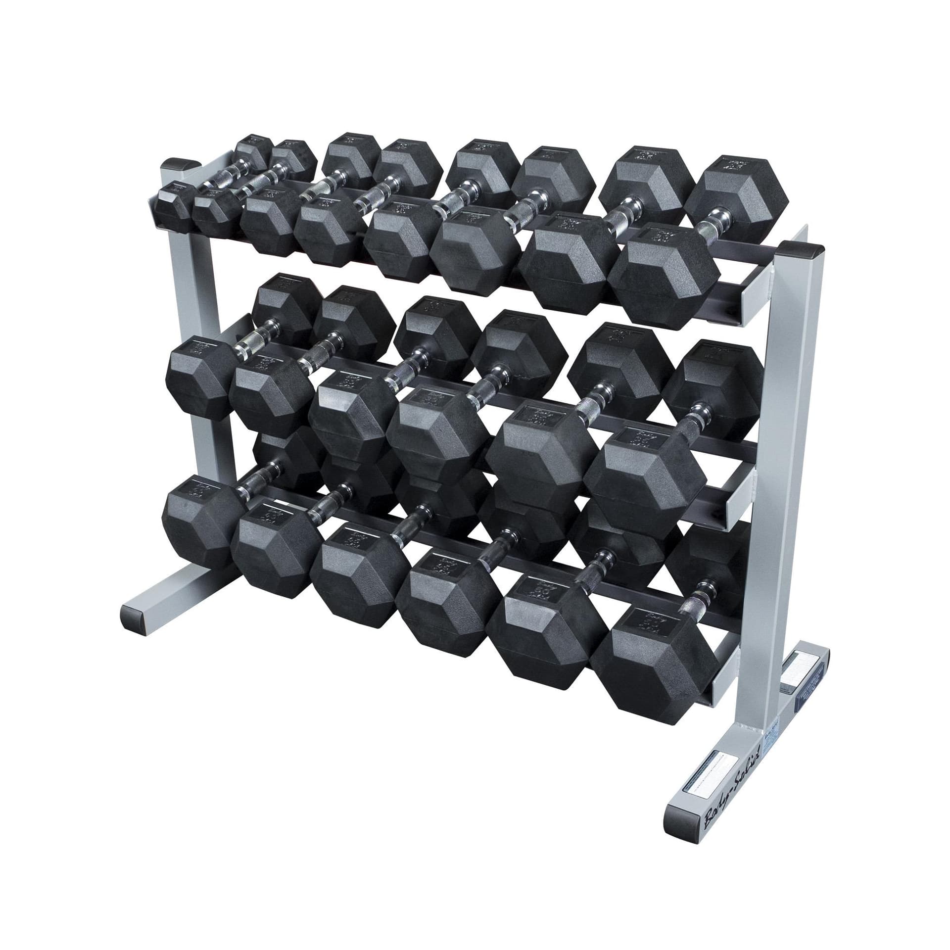 Rubber Dumbbell Set with Rack, 5-50 lb