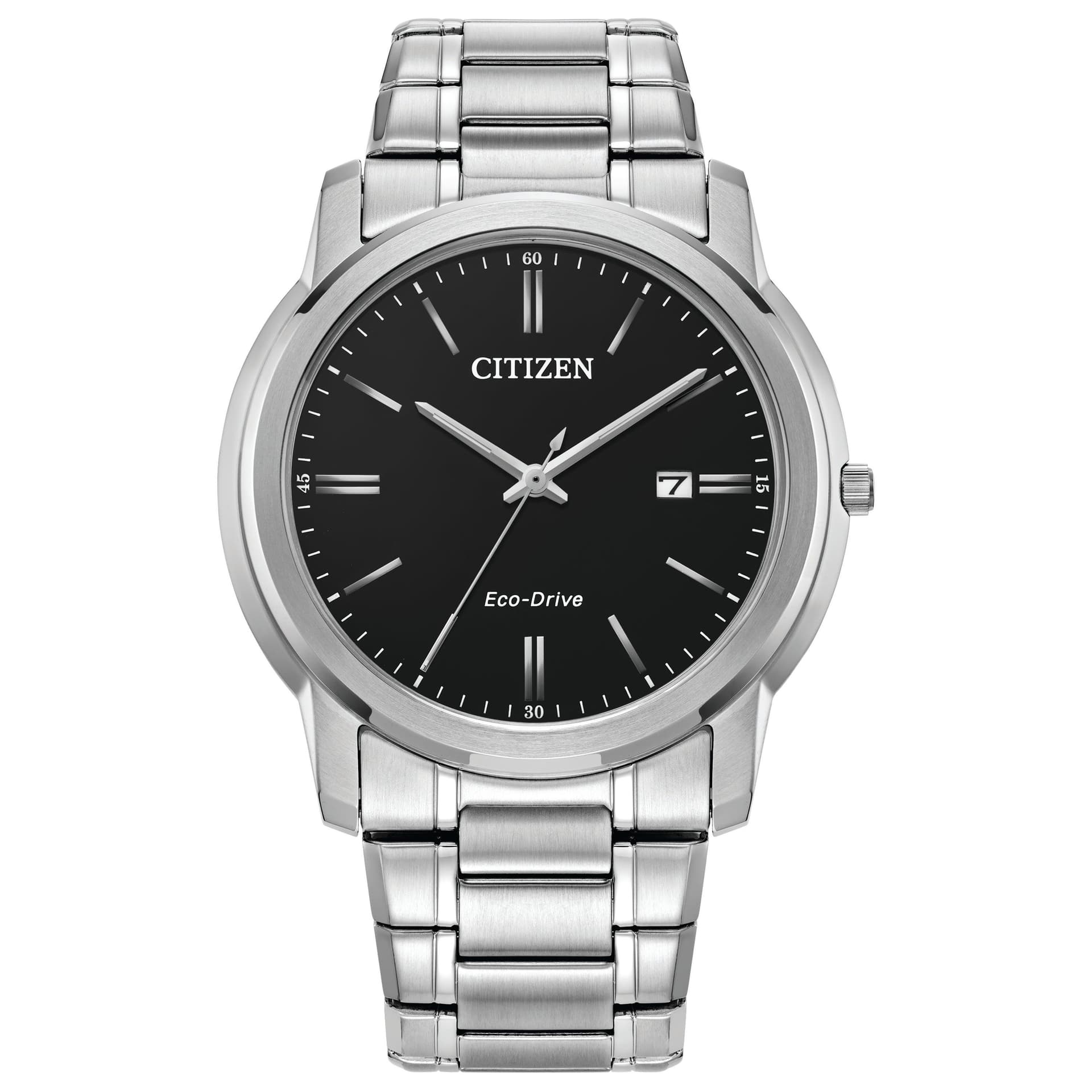 Men's Corporate Exclusive Eco-Drive Silver-Tone Stainless Steel Watch Black Dial