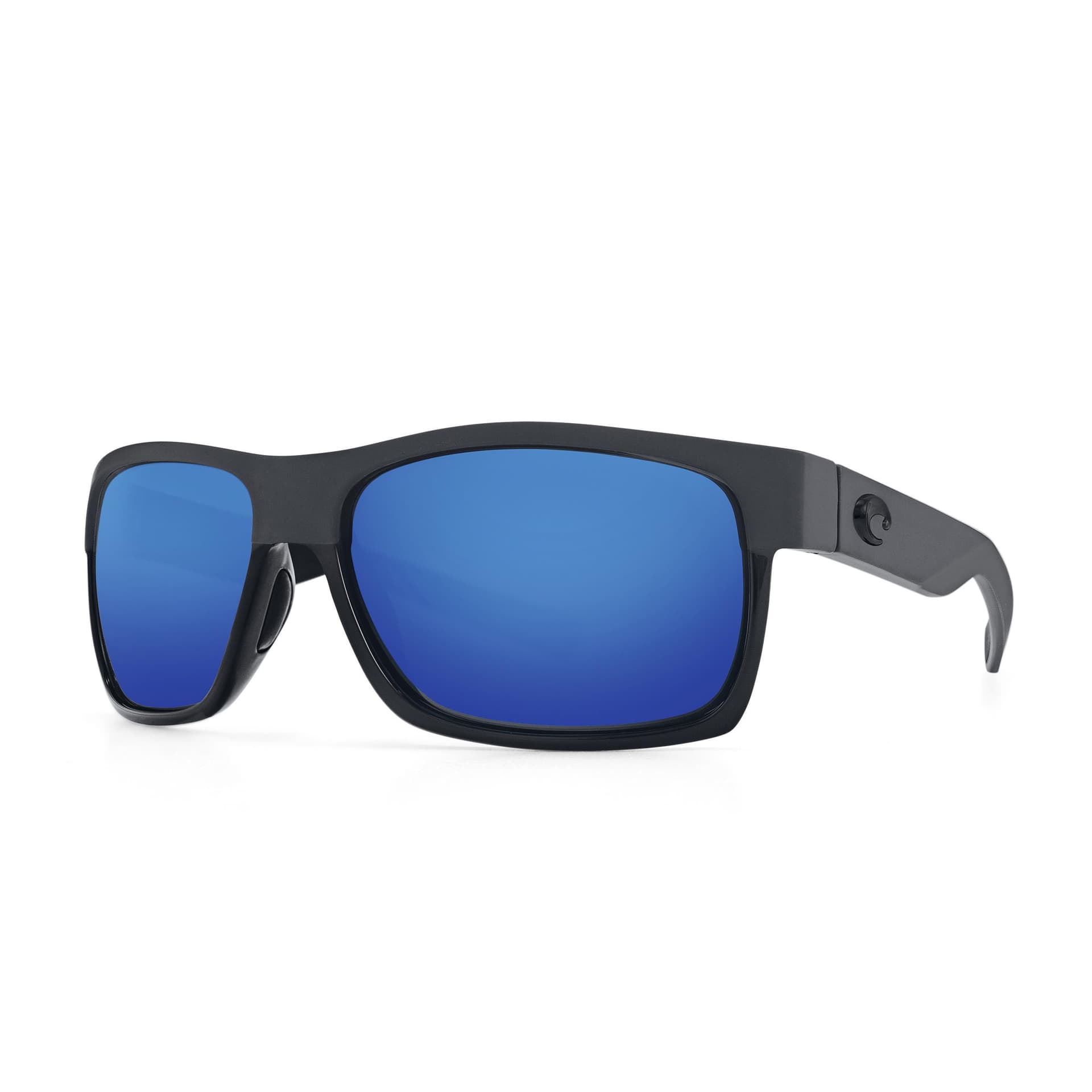 Half Moon Polarized Sunglasses - Shiny & Matte Black/Blue Mirror