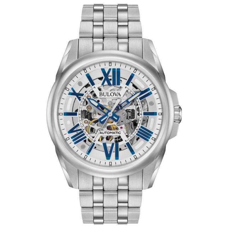 Men's Automatic Silver-Tpme Stainless Steel Watch Skeleton Dial