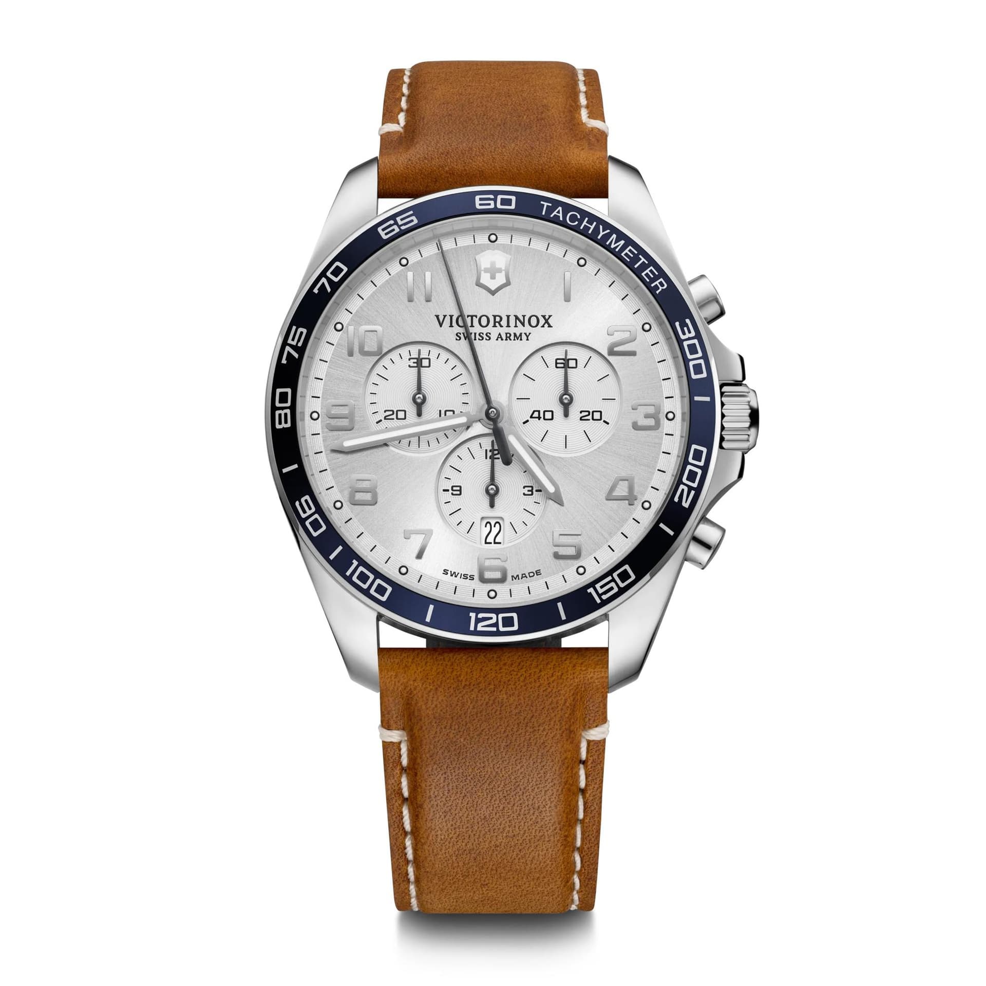 FieldForce Classic Chrono, 42mm, silver white dial, blue bezel, brown leather strapQ3/2020