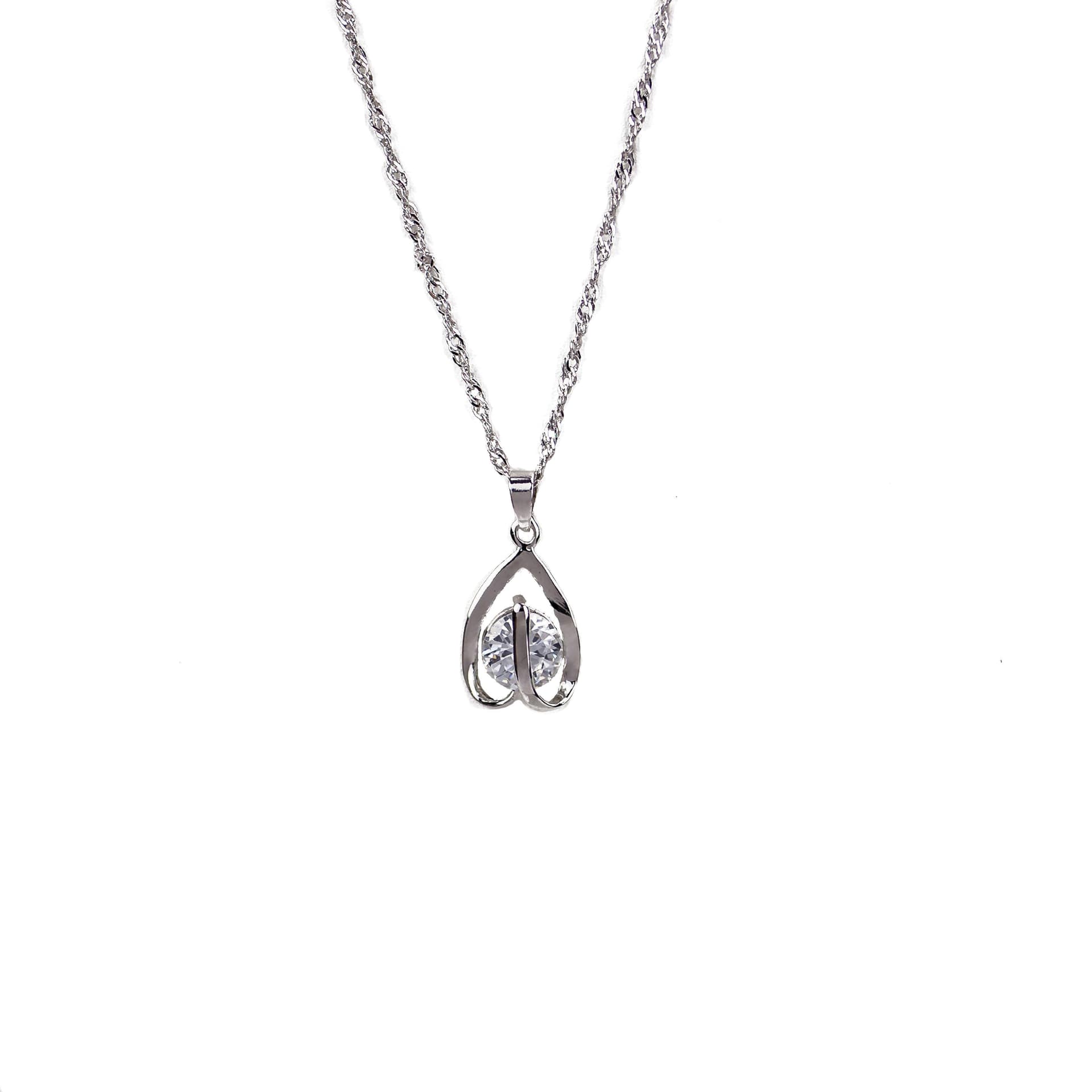 Inverted Heart and CZ Necklace