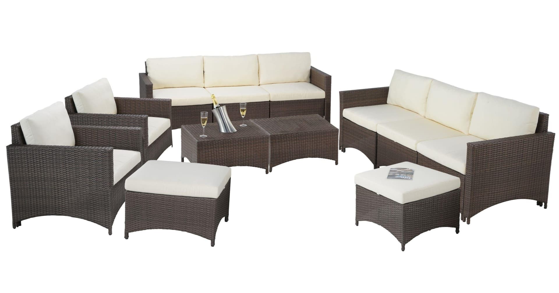 Studio Shine - 3 3-Seater Sofas, 2 Arm Chairs, 2 Ottoman & 2 Coffee Tables