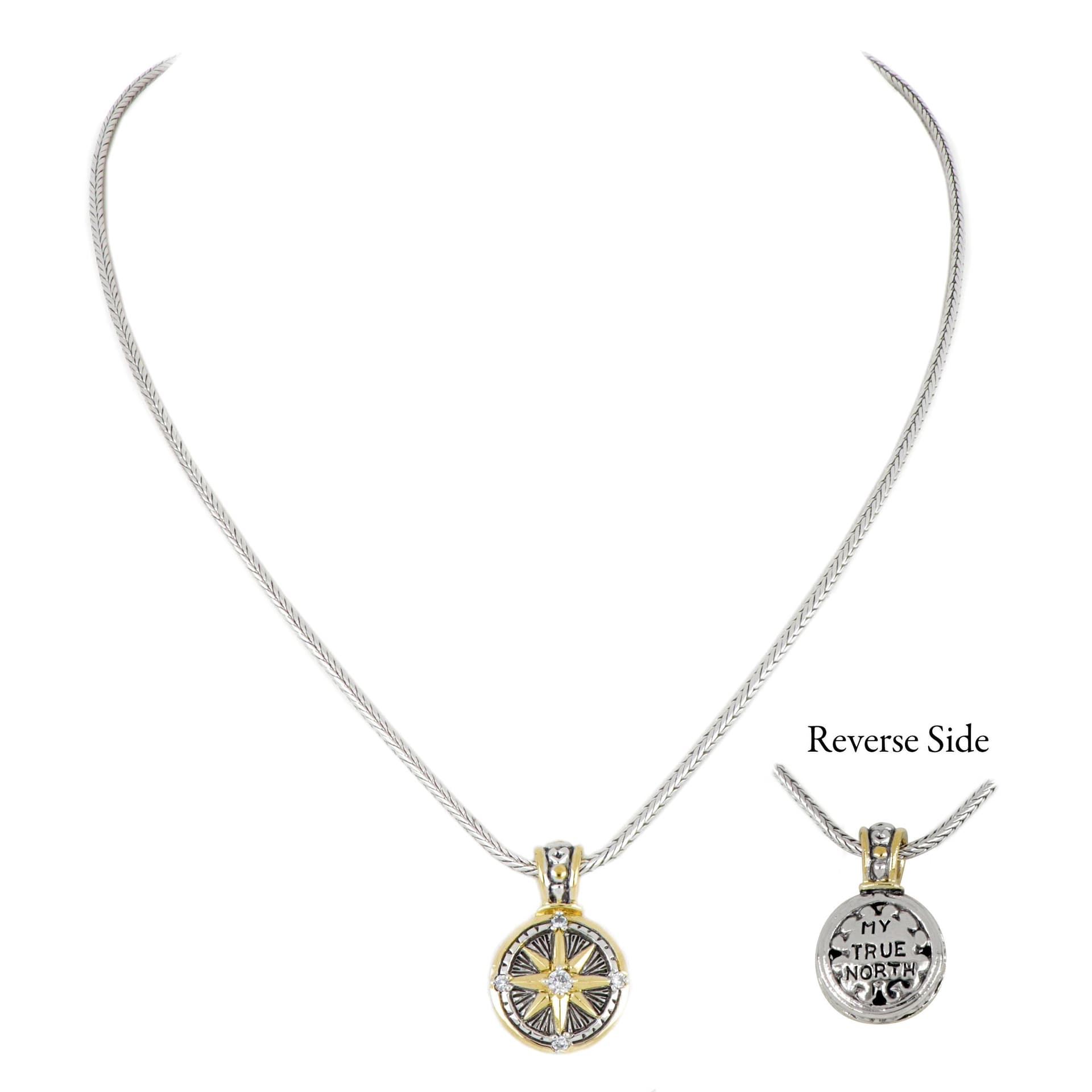 Little Inspirations Compass Slider Charm CZ with Chain 16"Pendant: 5/8" W x 1" L