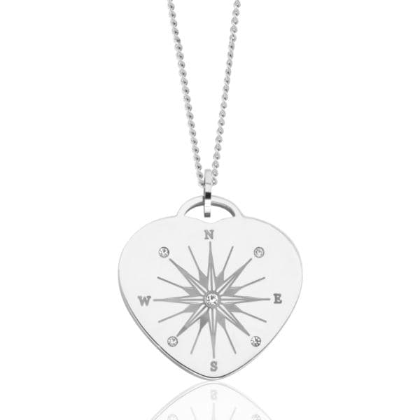 Joyful Sentiments Life Is A Journey Heart Shaped Compass Pendant Necklace