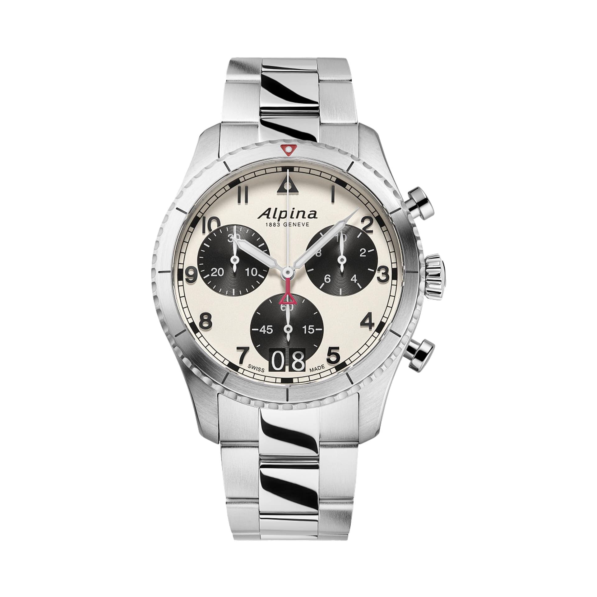 Alpina Mens Startimer Stainless Steel Bracelet watch, White dial