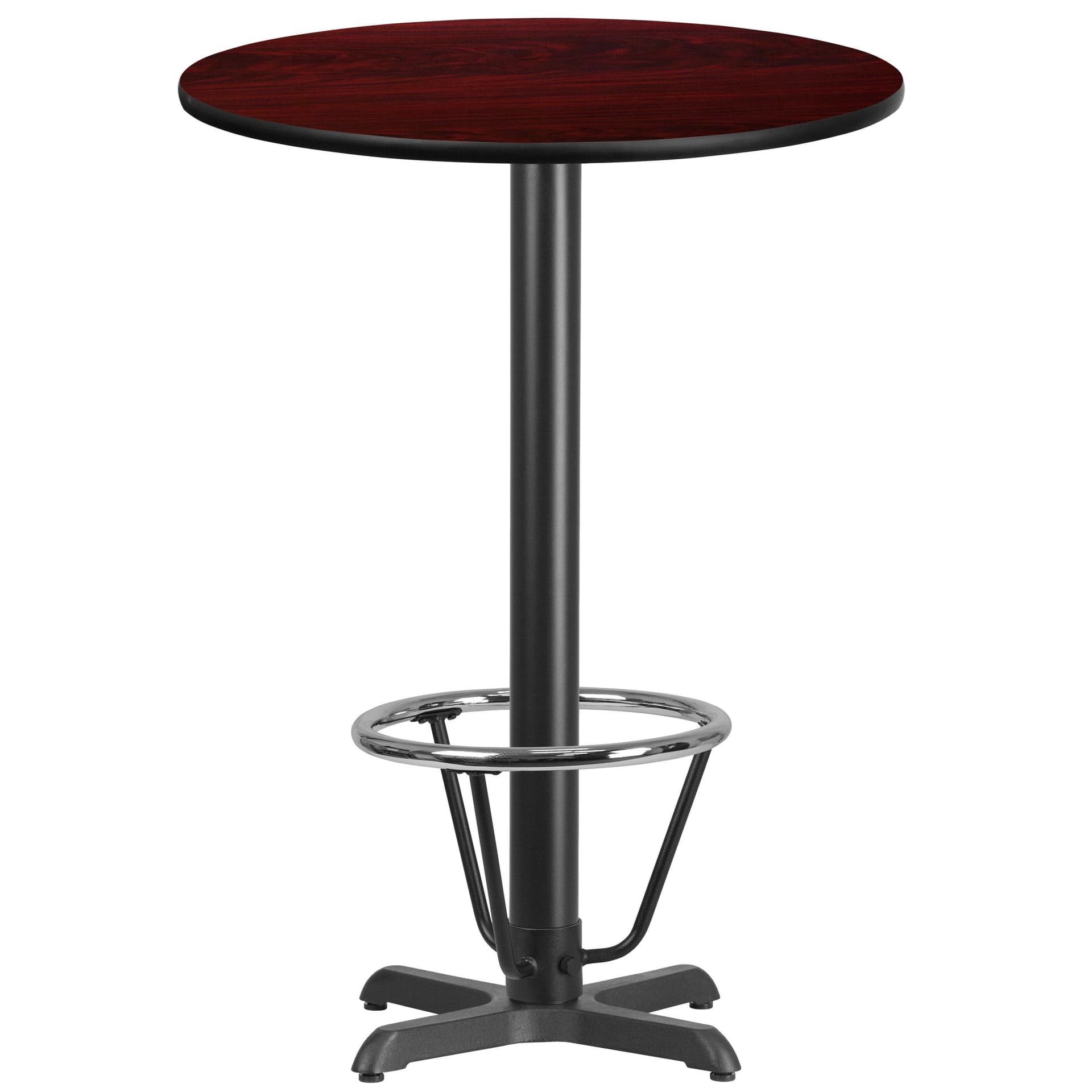 30" Round Mahogany Laminate Table Top & 22"x 22" Bar Height Base with Foot Ring