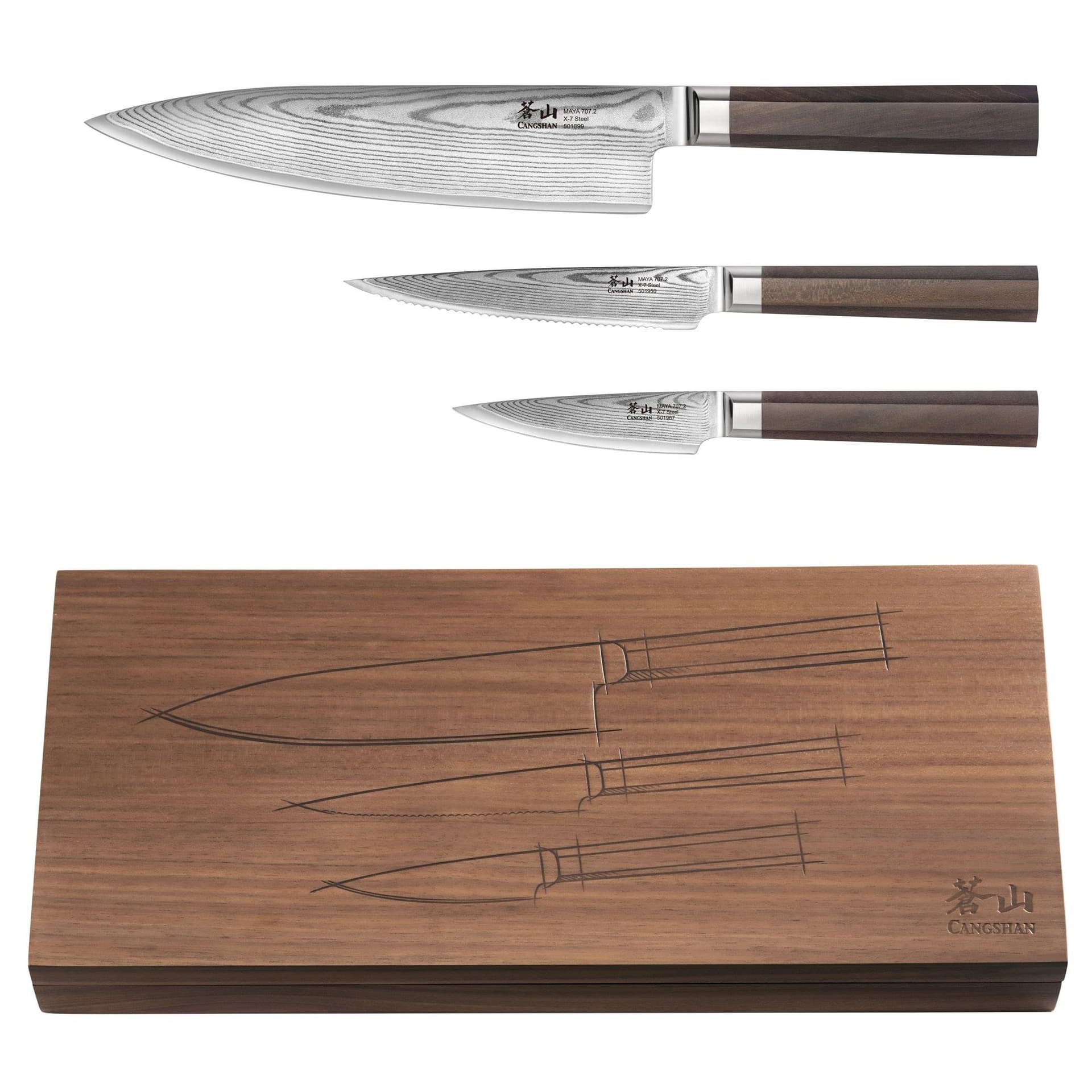3-Piece Maya Series Starter Knife Set w/Walnut Box
