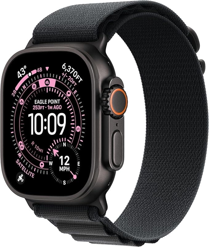 Apple Watch Ultra 3 GPS + Cellular 49mm Black Titanium Case with Black Alpine Loop - Medium