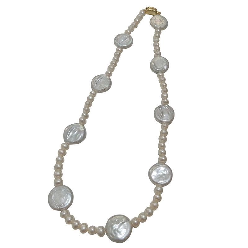 Latonia Cabella Coin Pearl Station Necklace