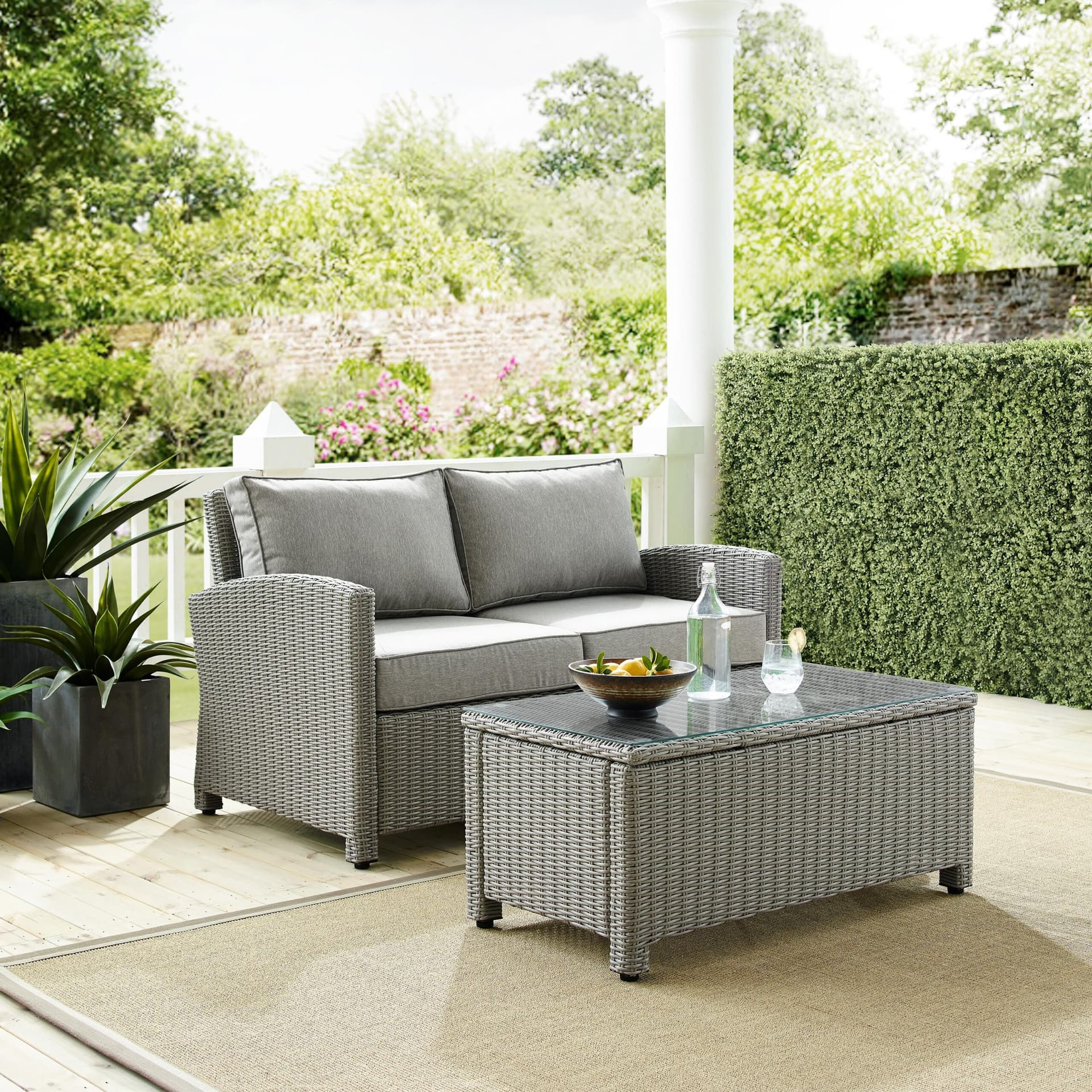 Bradenton 2Pc Wicker Outdoor Loveseat Patio Furniture Set