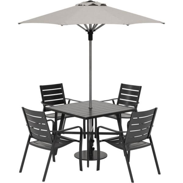 Cortino 5-Piece Commercial-Grade Dining Set with 4 Aluminum Slat Dining Chairs, 38-in. Slat Table, 7