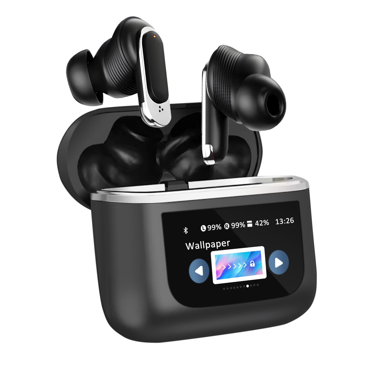 Wireless Bluetooth Earbuds w/LCD Full-color Touch Screen, True Noise Cancelling, 32H Playback, IP4 Waterproof, Lightweight, Wireless Charging Case, and More...