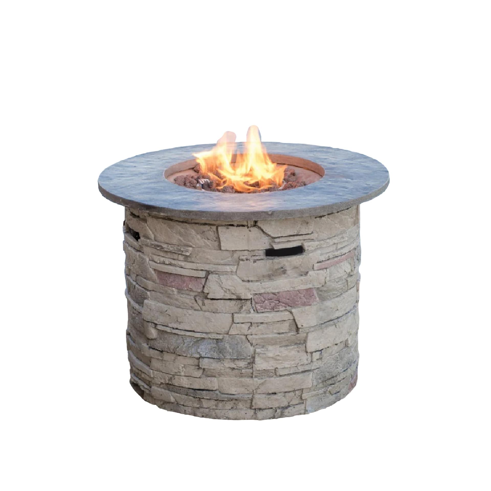 32-Inch Circular MGO Gas Fire Pit - Natural Stone w/Grey Top