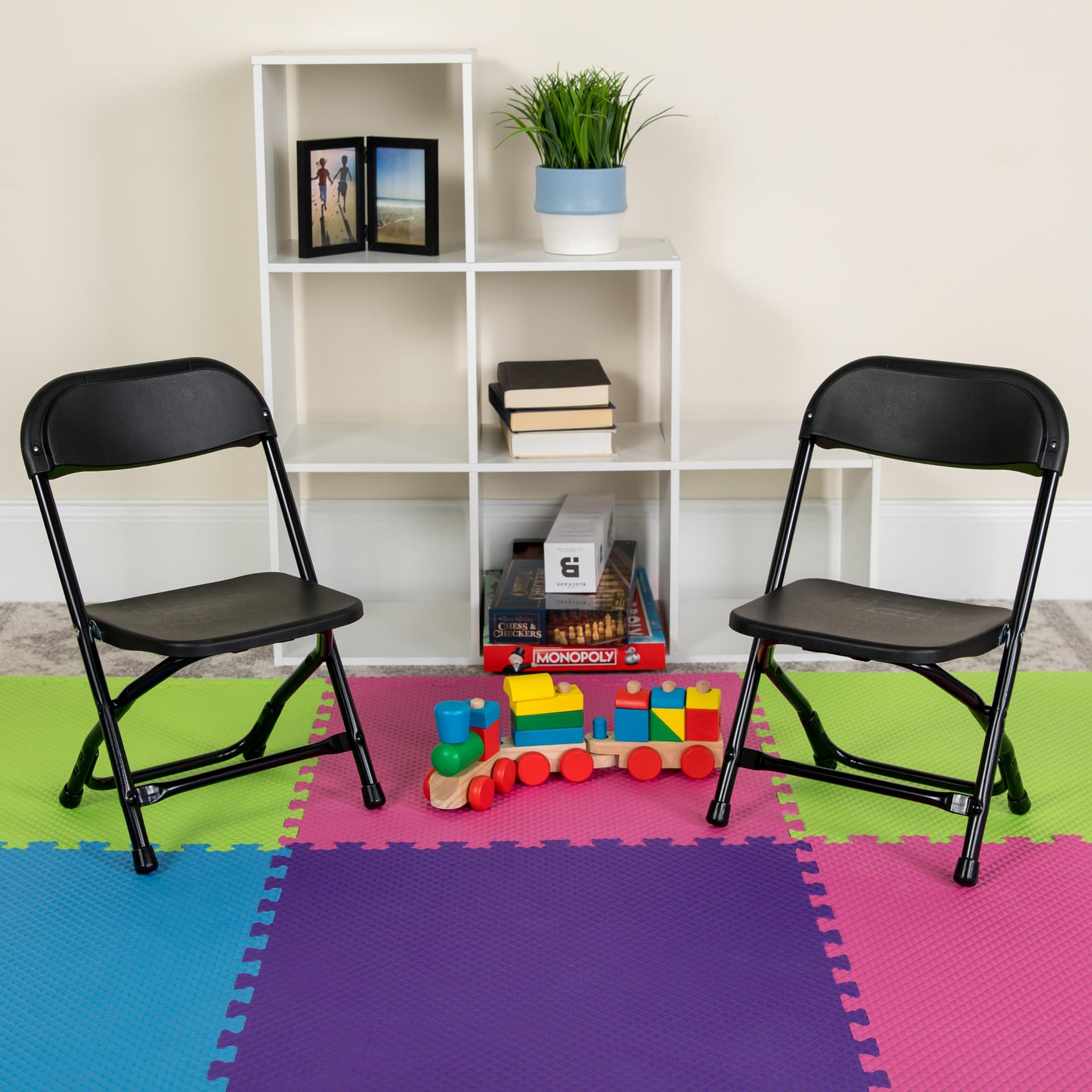 2 Pack Kids Black Plastic Folding Chair with Textured Seat