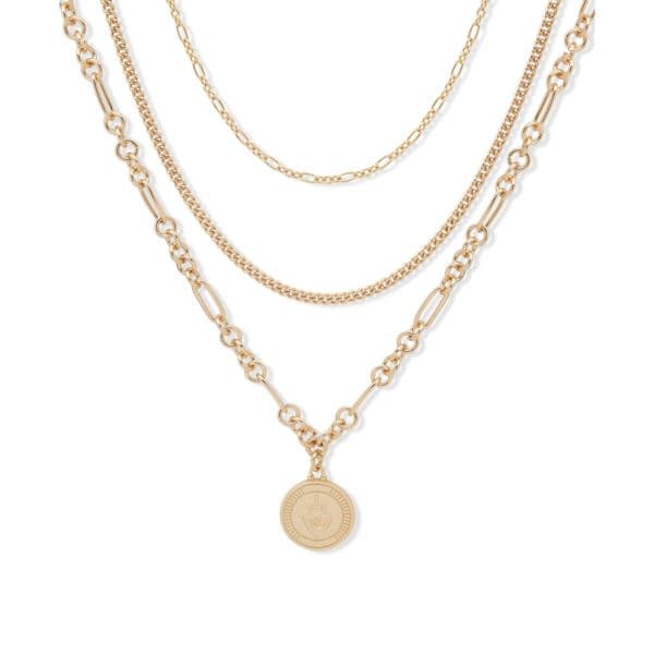 Multi-Row Pendant Necklace Gold