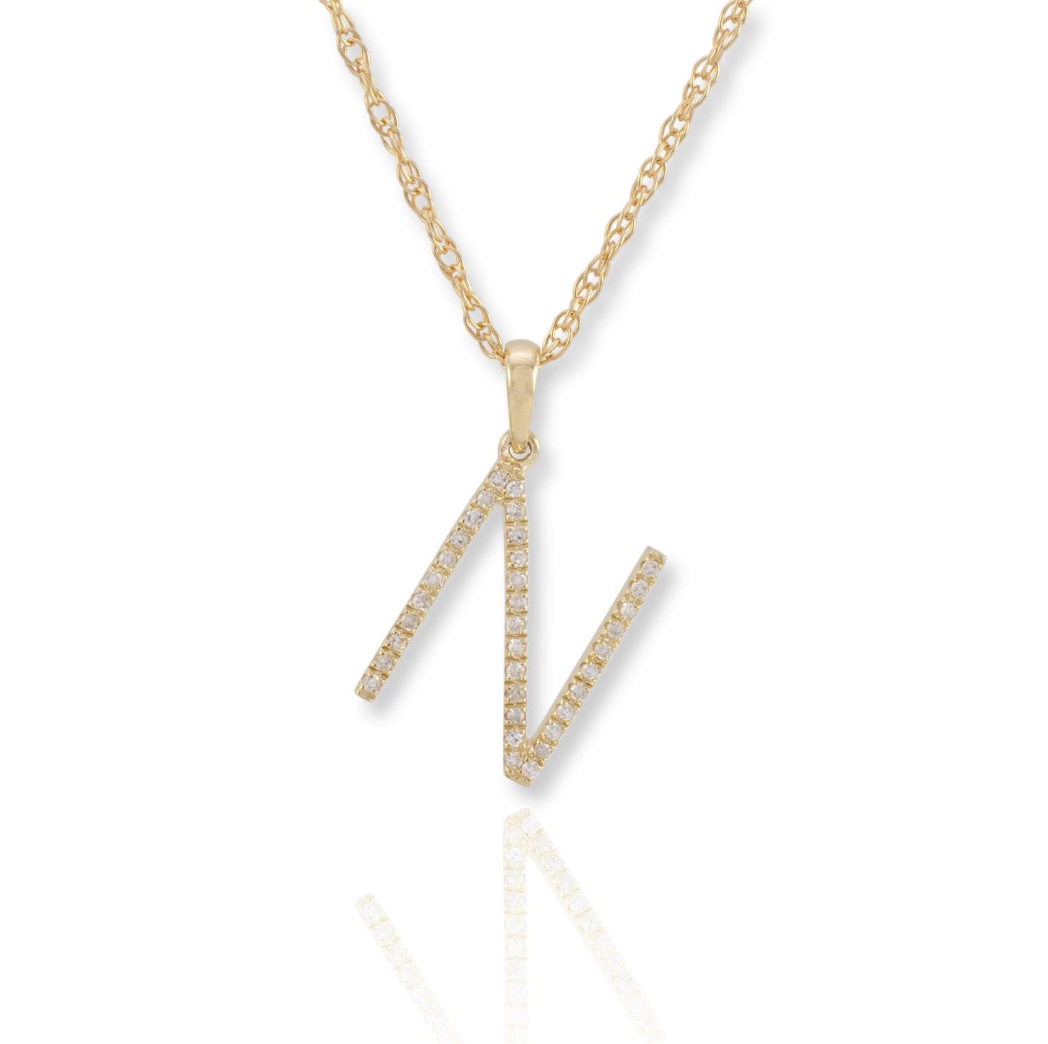 PARIKHS Diamond Initial Pendant Alphabet 'N' in 10K Yellow Gold 0.10 ct , IJK color - I3 clarity