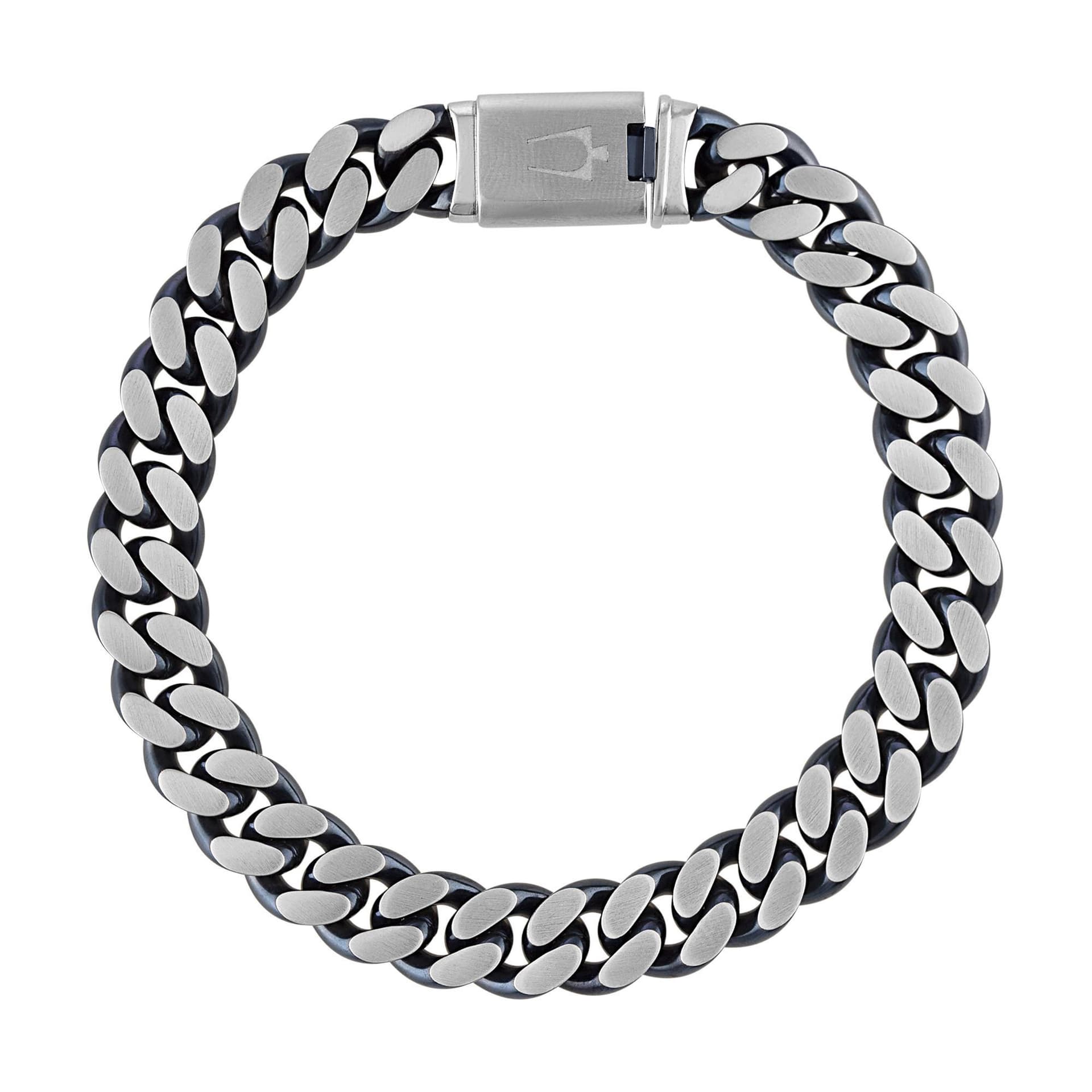 Classic 10mm Curb Silver-Tone Stainless Steel & Blue Bracelet 8"