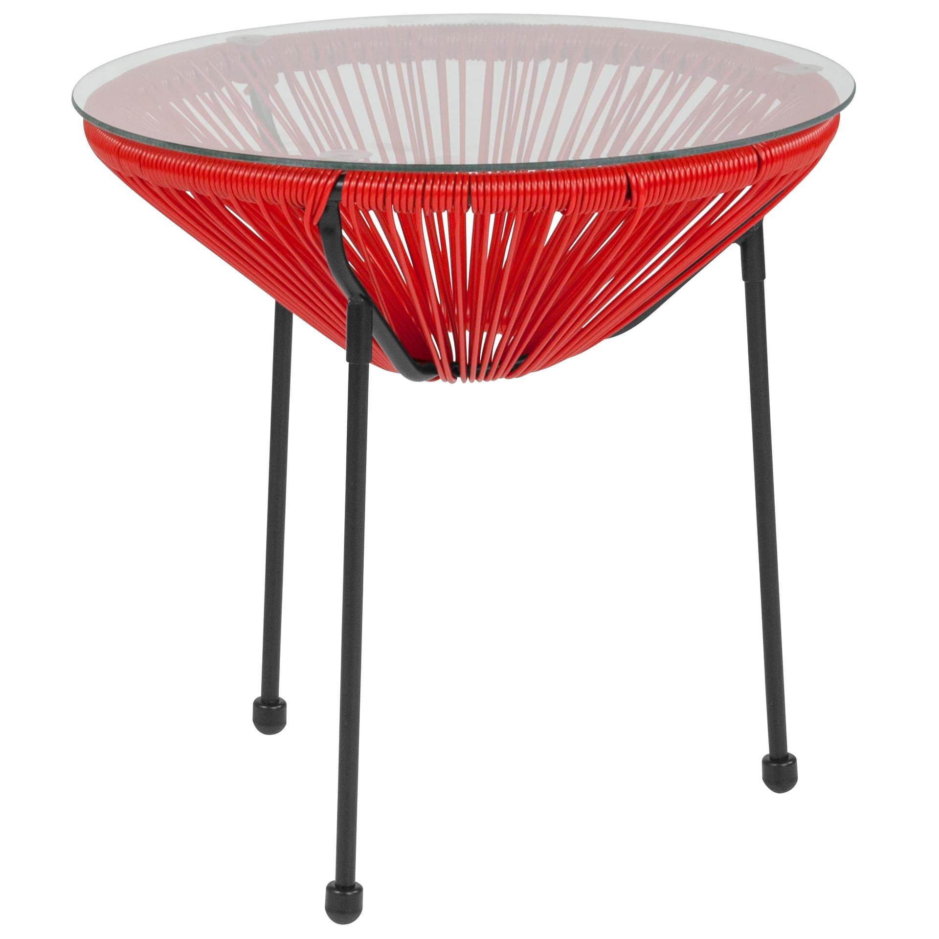 Red Rattan Bungee Table with Glass Top