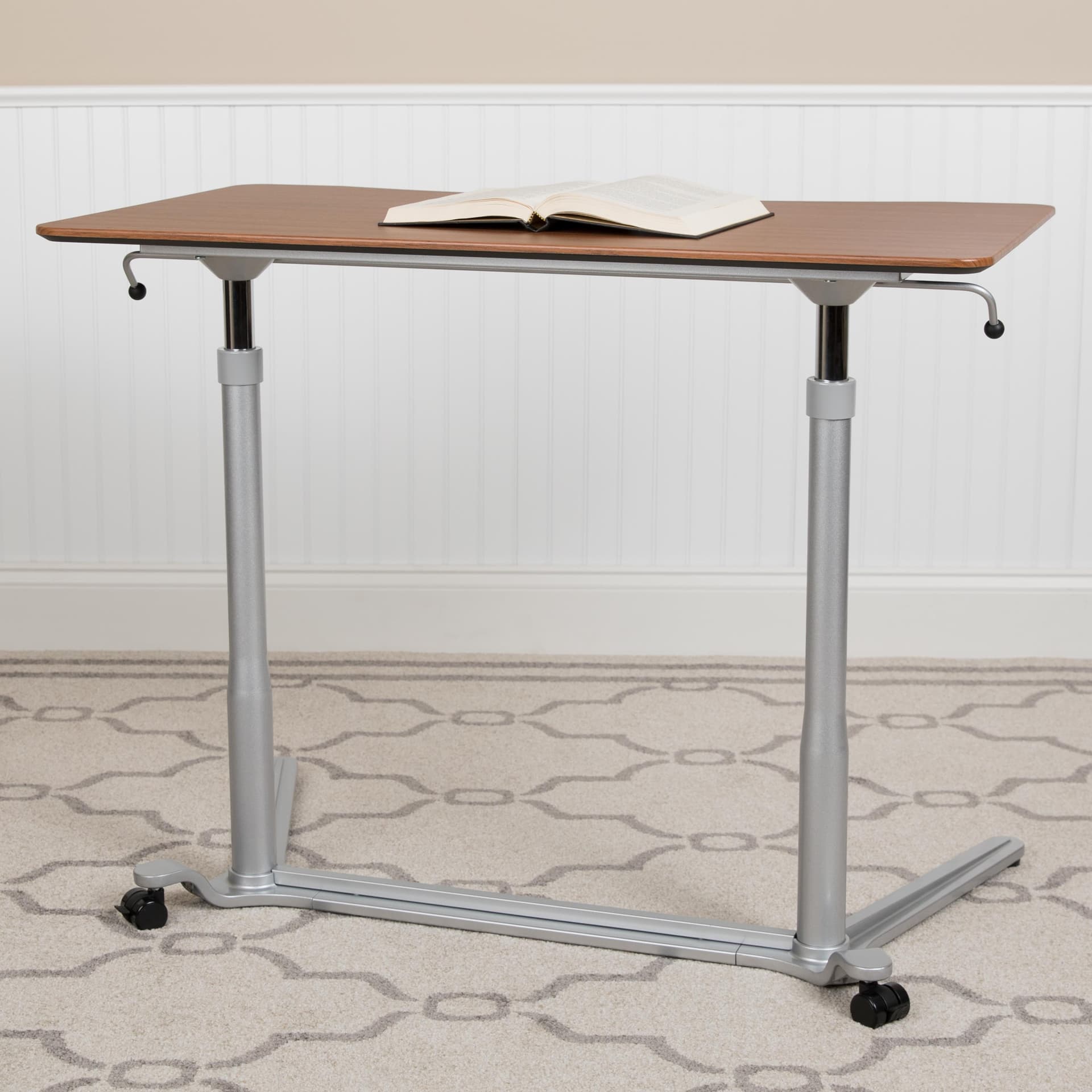 Cherry Sit-Down, Stand-Up Ergonomic Computer Desk - Standing Desk