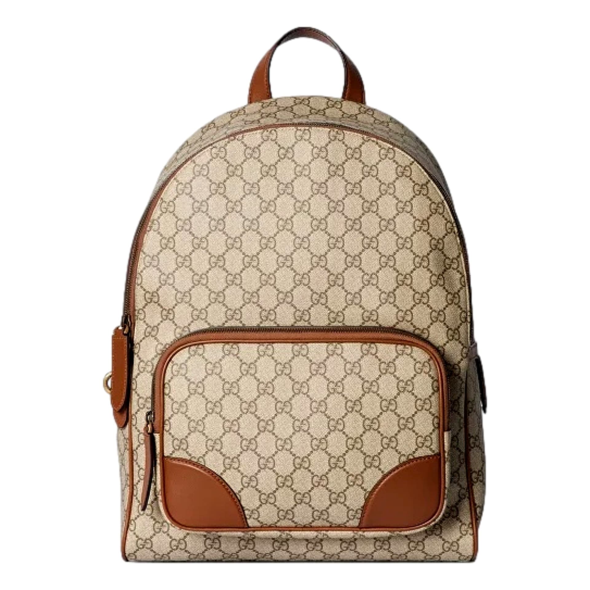 Gucci GG Supreme Canvas Leather Trim Brown Medium Backpack