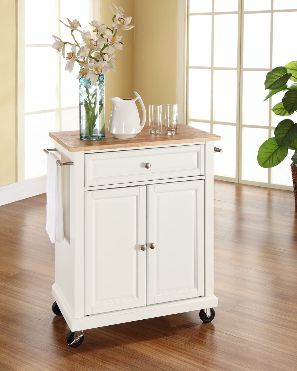 Compact Wood Top Kitchen Cart