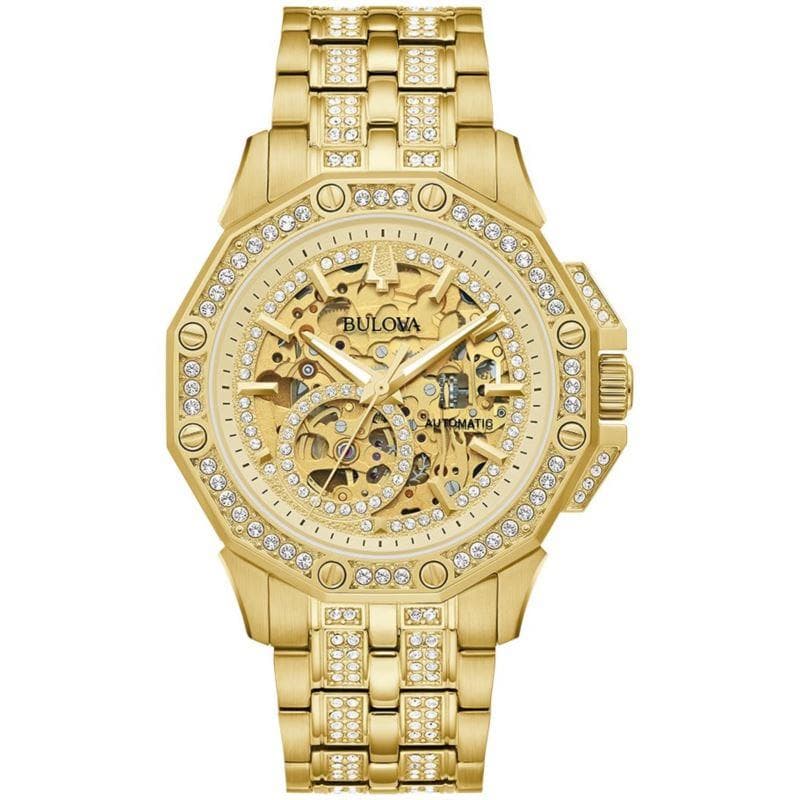 Mens Octava Automatic Gold-Tone Crystal Watch Skeleton Dial