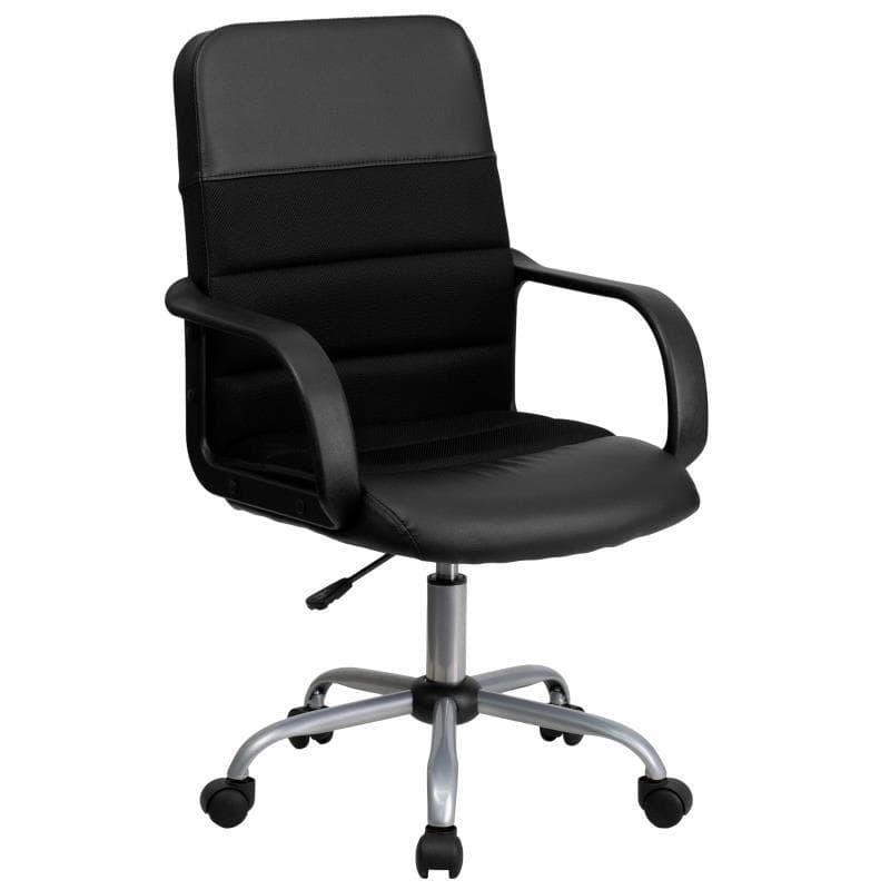 Mid-Back Black LeatherSoft and Mesh Swivel Task Office Chair