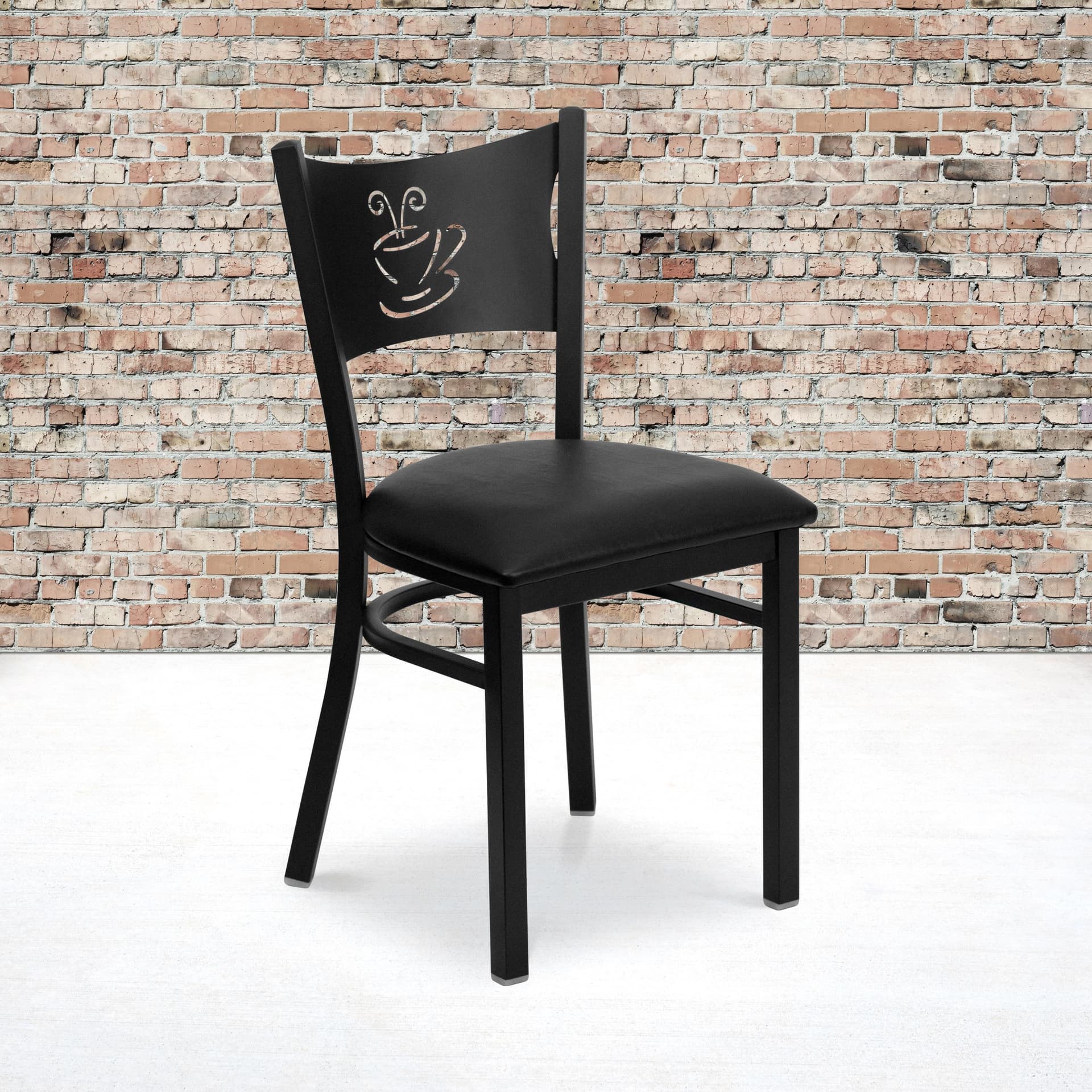 Black Coffee Back Metal Restaurant Chair with Black Vinyl Foam Padded Seat