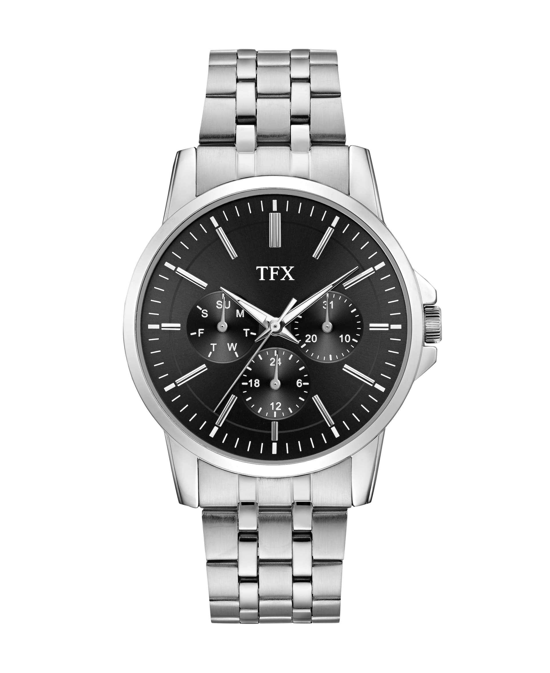 Men's TFX Silver-Tone SS Chronograph Watch Black Dial