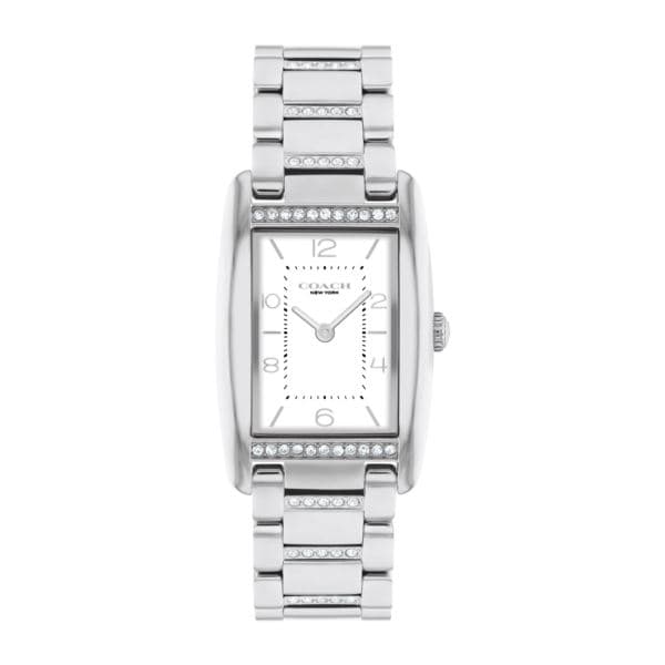 Ladies' Reese Rectangle Silver-Tone Stainless Steel Crystal Watch White Dial