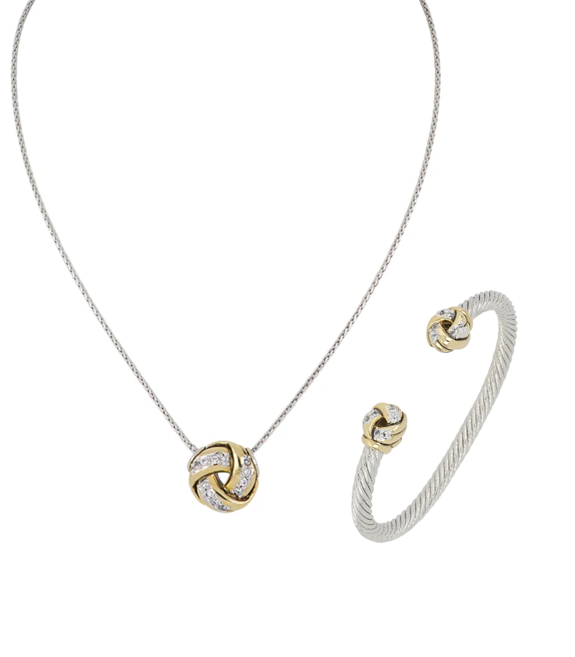 Infinity Love Knot - Pave Slider Necklace K5278-AF03 & Center Wire Cuff Bracelet B5285-AF00