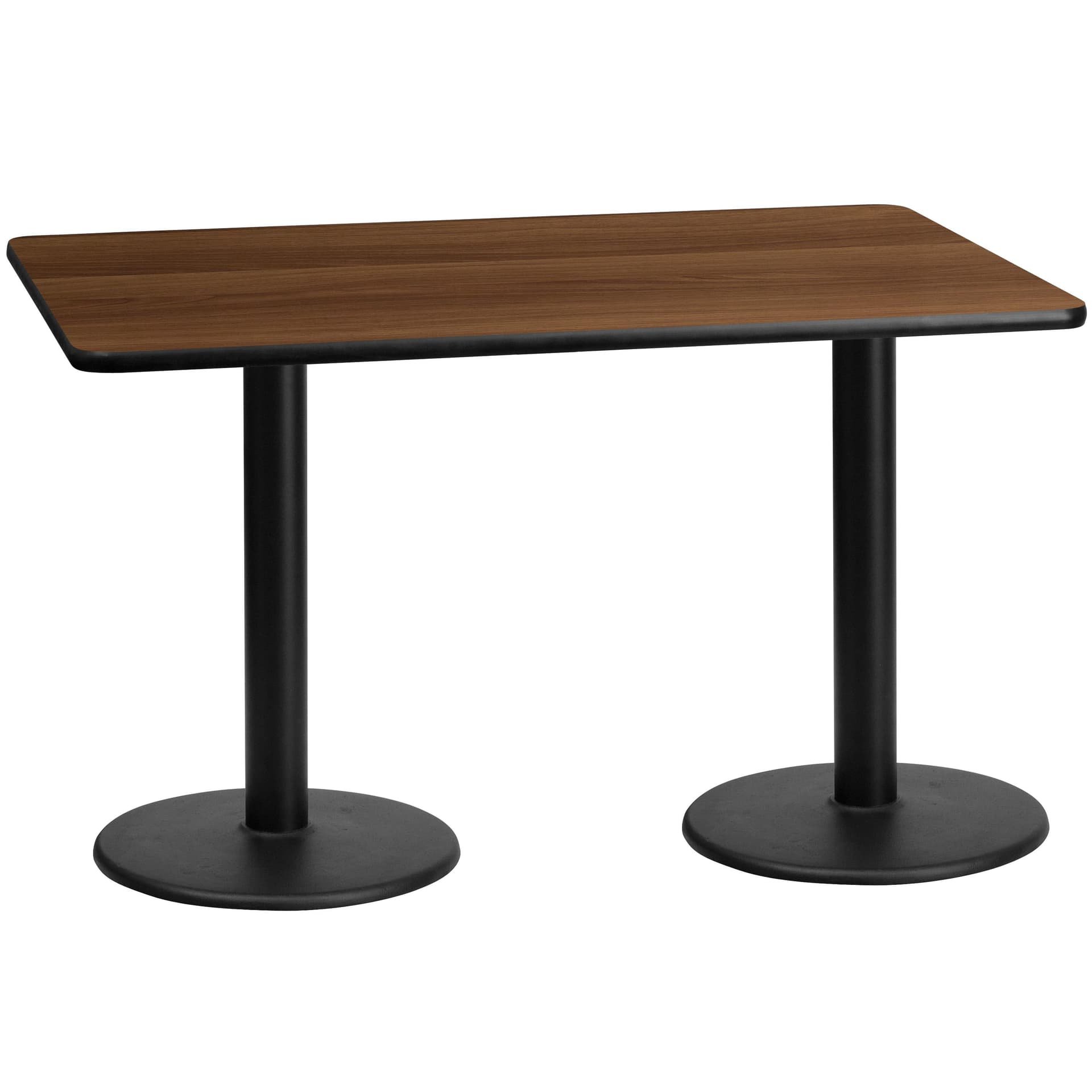 30" x 60" Rectangular Walnut Laminate Table Top & 18" Round Table Height Bases
