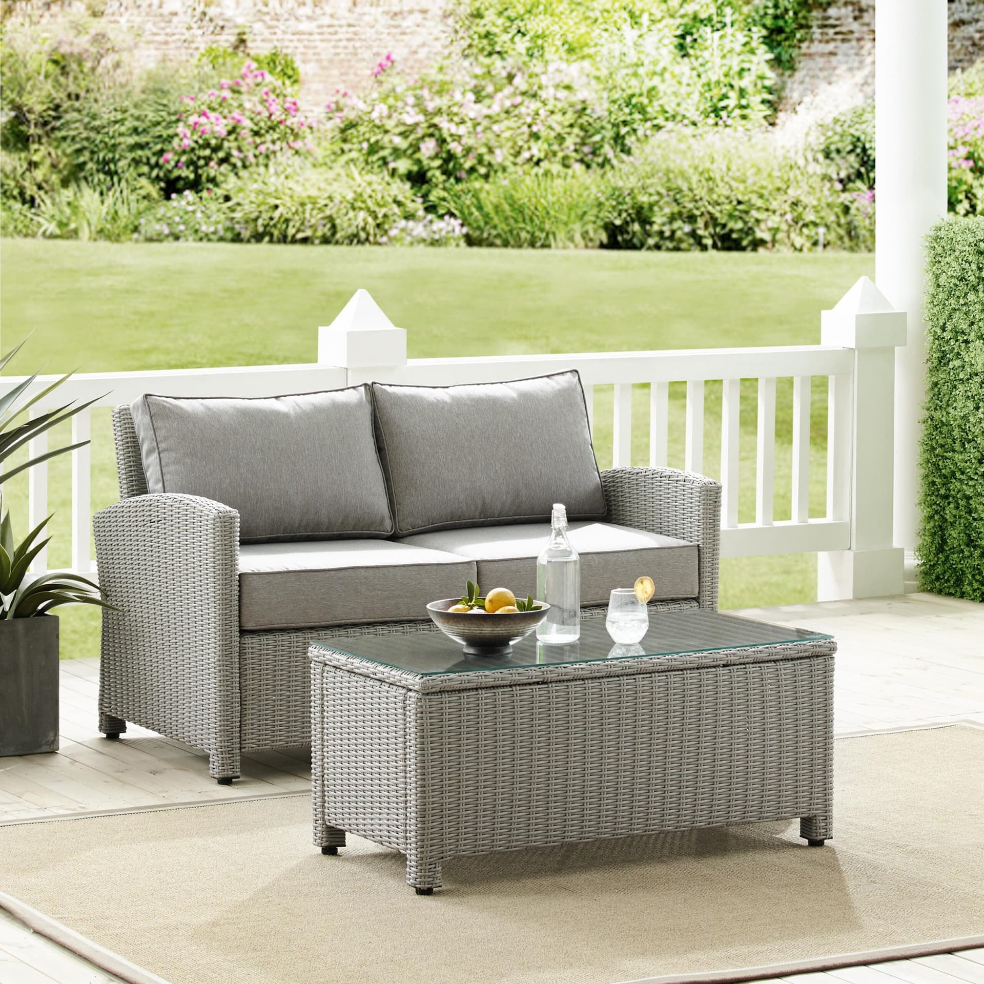 Bradenton 3Pc Wicker Outdoor Loveseat Patio Furniture Set